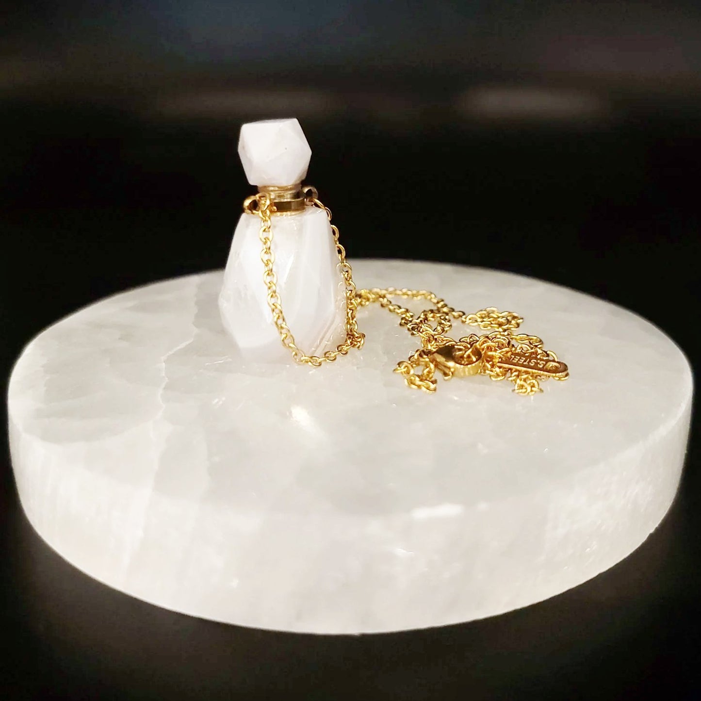 White Agate Bottle Pendant Necklace Sacred Geometry Holder Perfume Oils Incense Ashes - Elevated Metaphysical