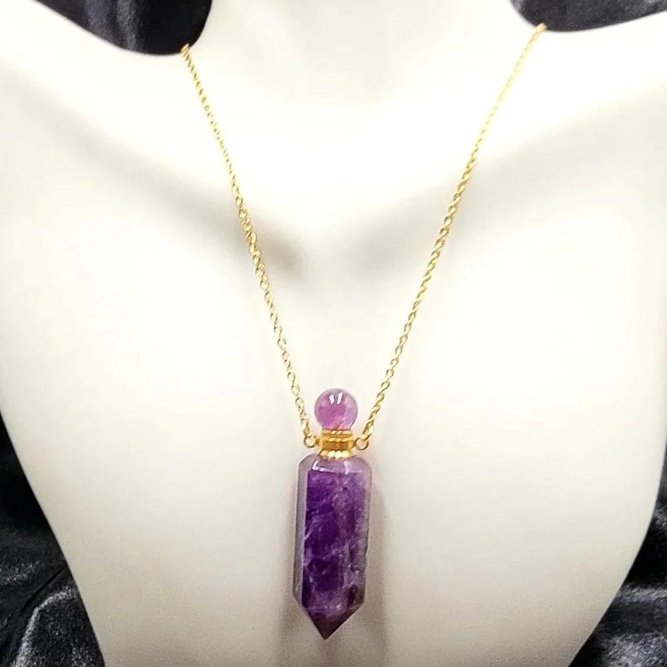 Amethyst Point Bottle Pendant Necklace Holder Perfume Oils Incense Ashes