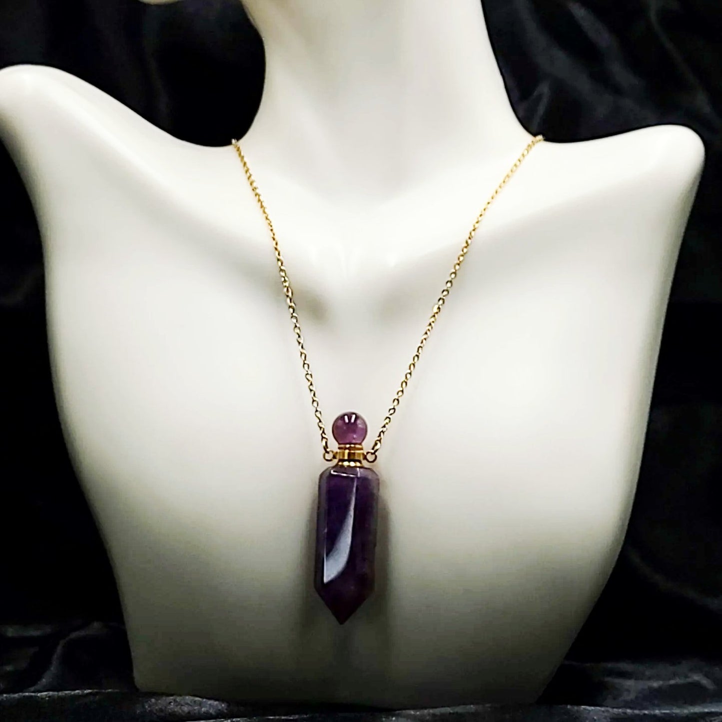 Amethyst Point Bottle Pendant Necklace Holder Perfume Oils Incense Ashes