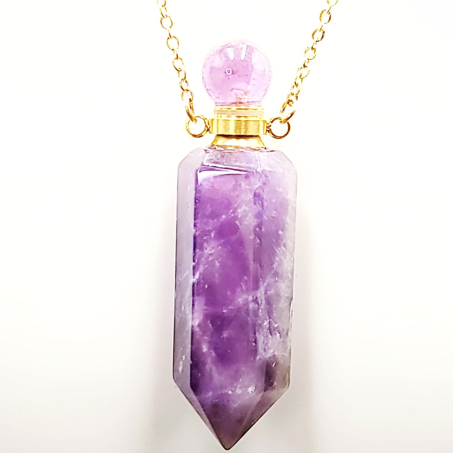 Amethyst Point Bottle Pendant Necklace Holder Perfume Oils Incense Ashes