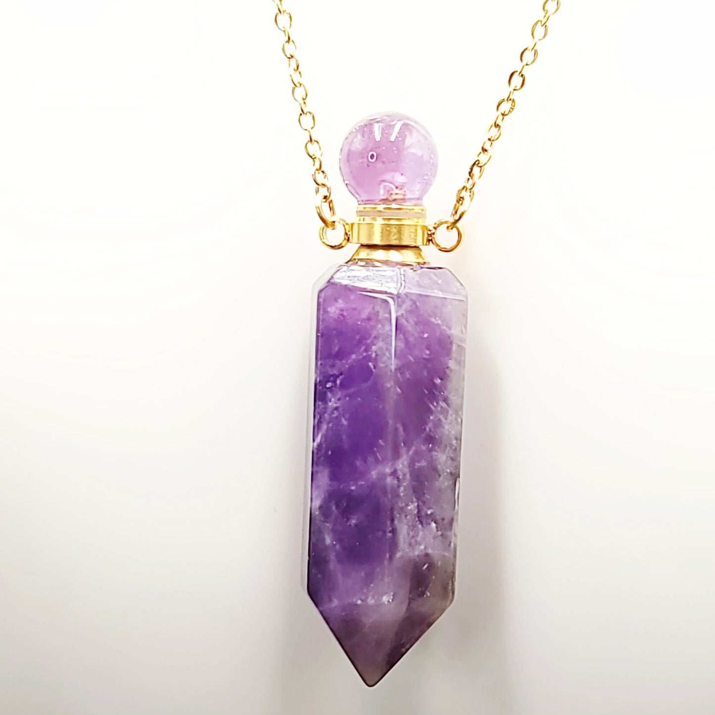 Amethyst Point Bottle Pendant Necklace Holder Perfume Oils Incense Ashes