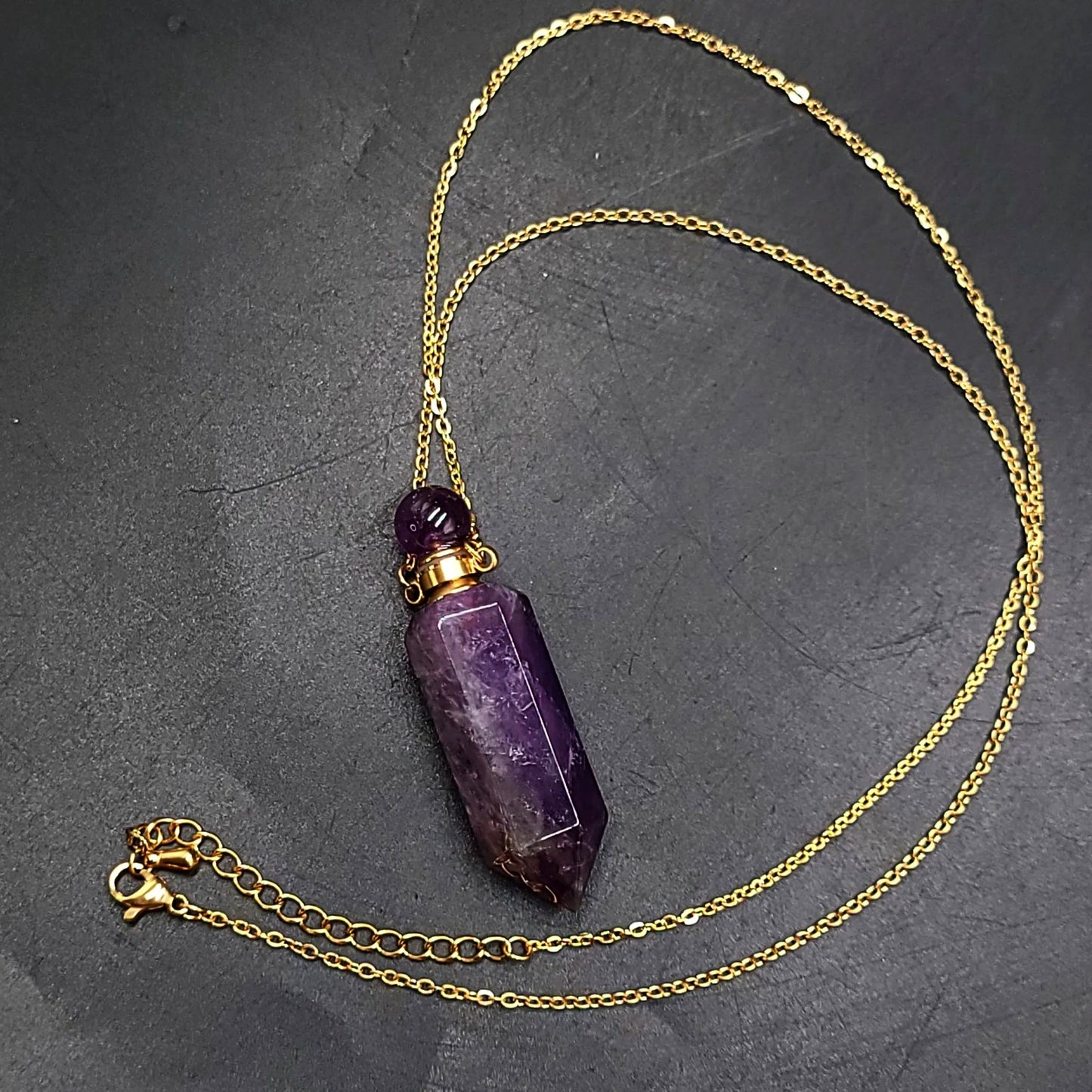 Amethyst Point Bottle Pendant Necklace Holder Perfume Oils Incense Ashes