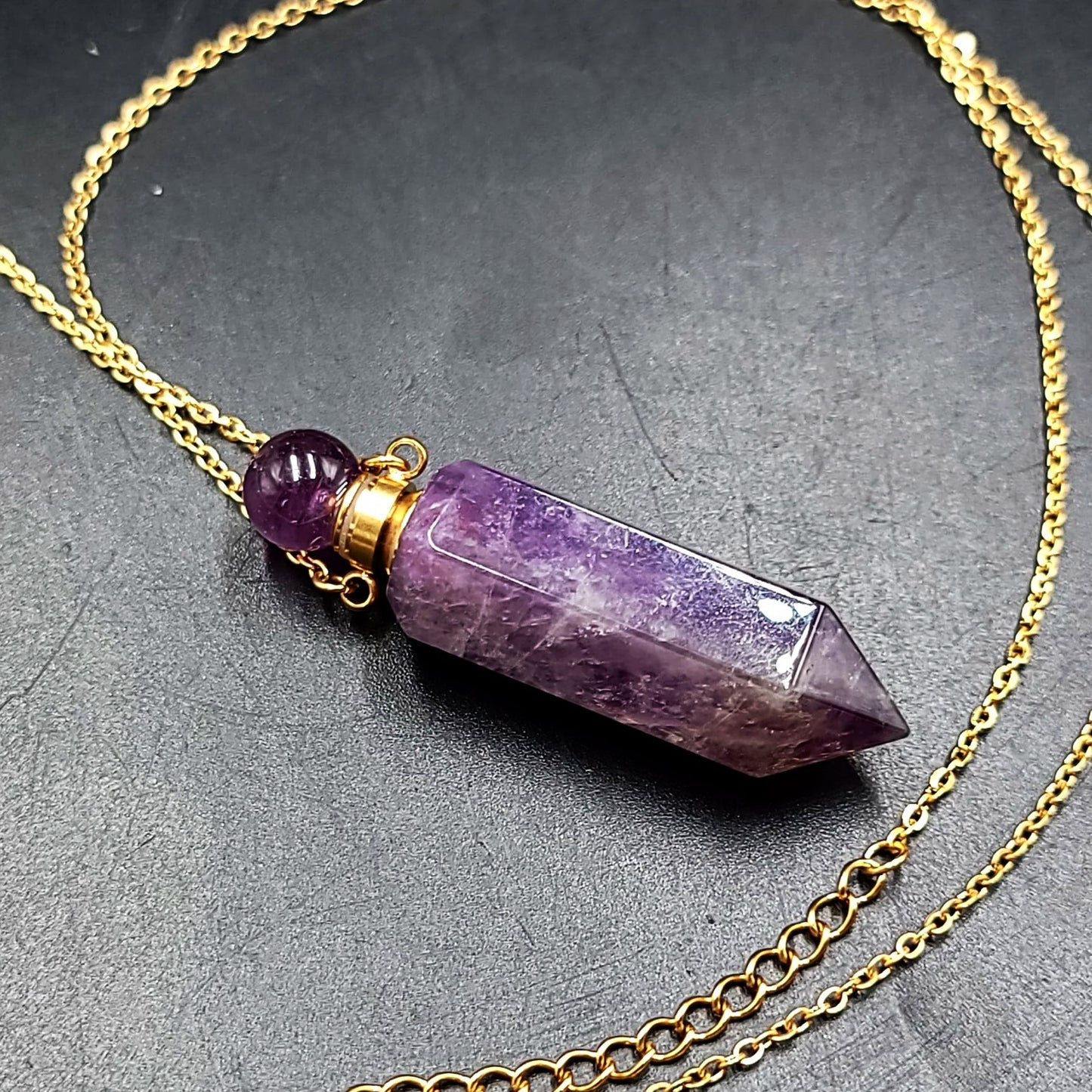 Amethyst Point Bottle Pendant Necklace Holder Perfume Oils Incense Ashes