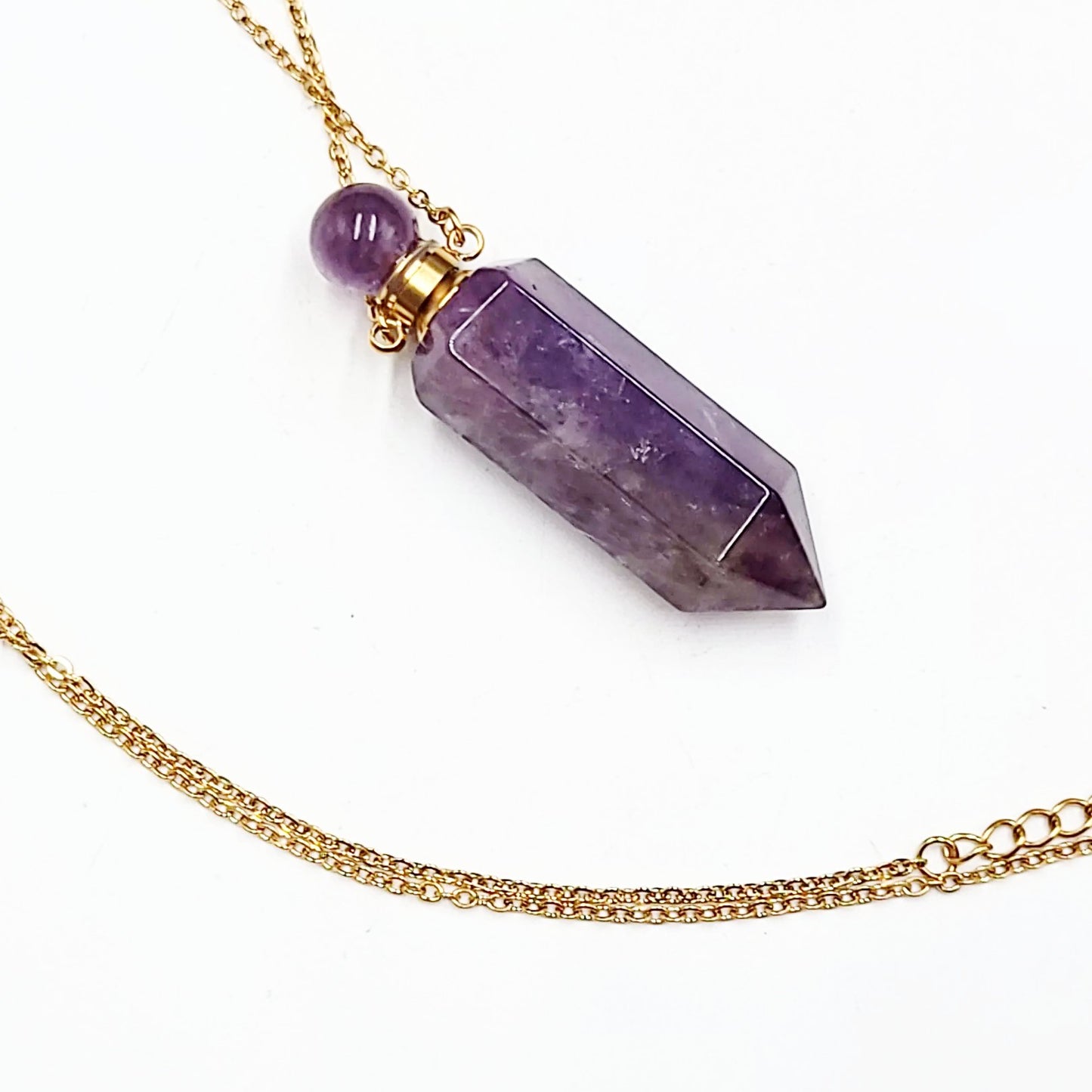 Amethyst Point Bottle Pendant Necklace Holder Perfume Oils Incense Ashes