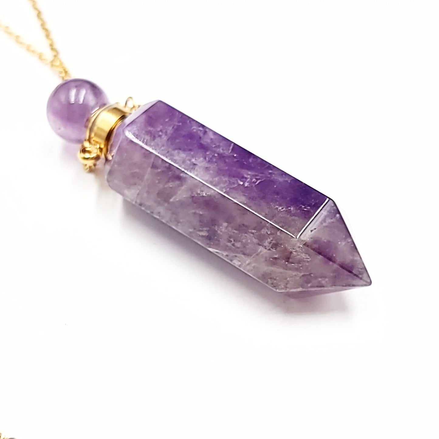 Amethyst Point Bottle Pendant Necklace Holder Perfume Oils Incense Ashes