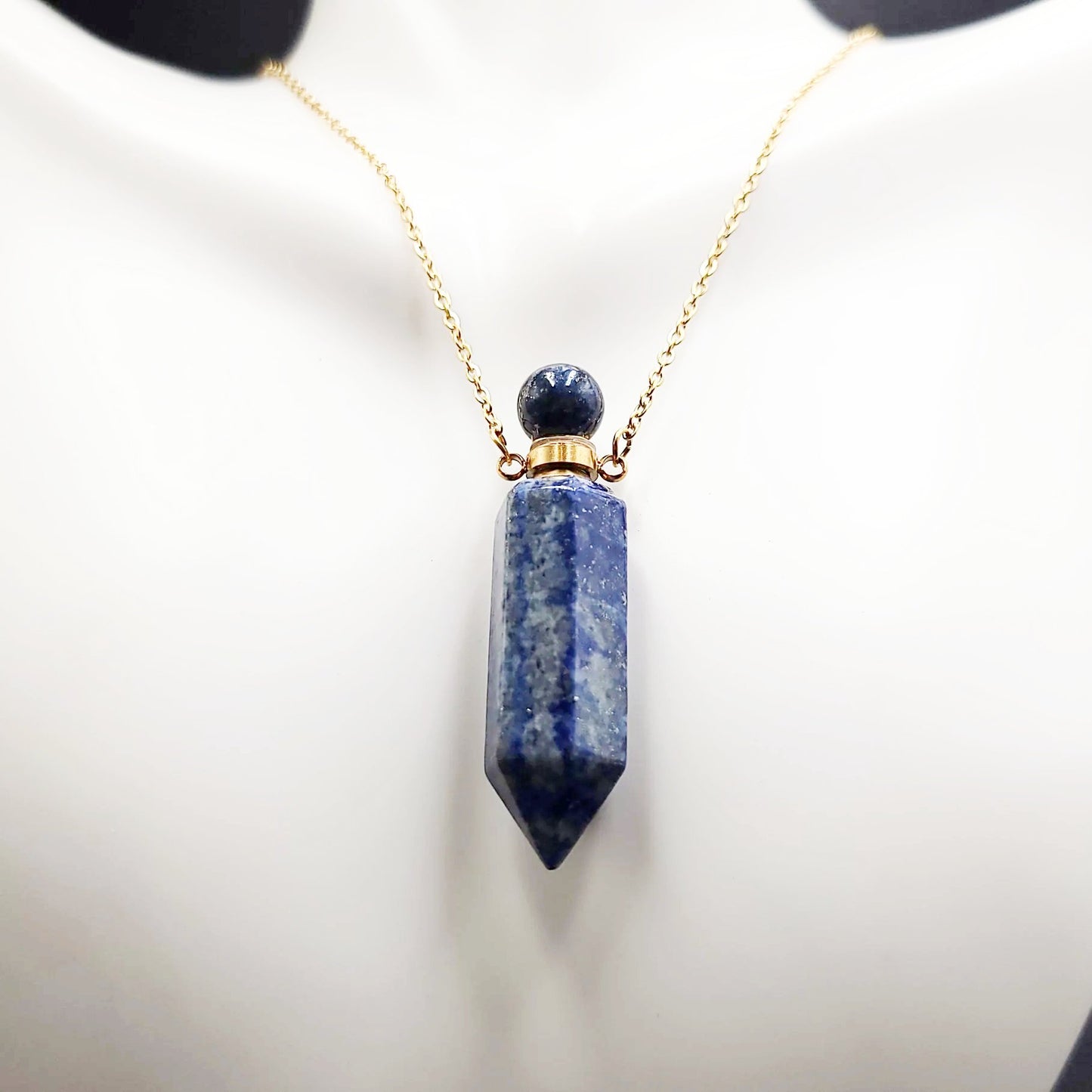Lapis Lazuli Point Bottle Pendant Necklace Holder Perfume Oils Incense Ashes - Elevated Metaphysical