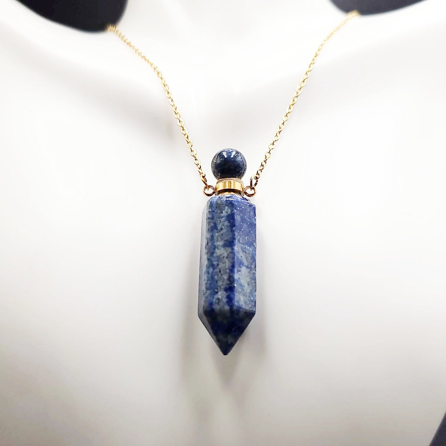 Lapis Lazuli Point Bottle Pendant Necklace Holder Perfume Oils Incense Ashes - Elevated Metaphysical