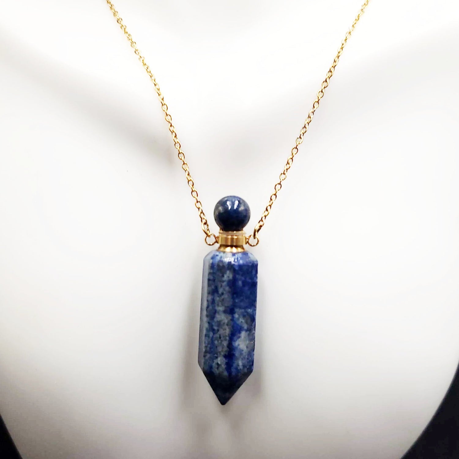Lapis Lazuli Point Bottle Pendant Necklace Holder Perfume Oils Incense Ashes - Elevated Metaphysical