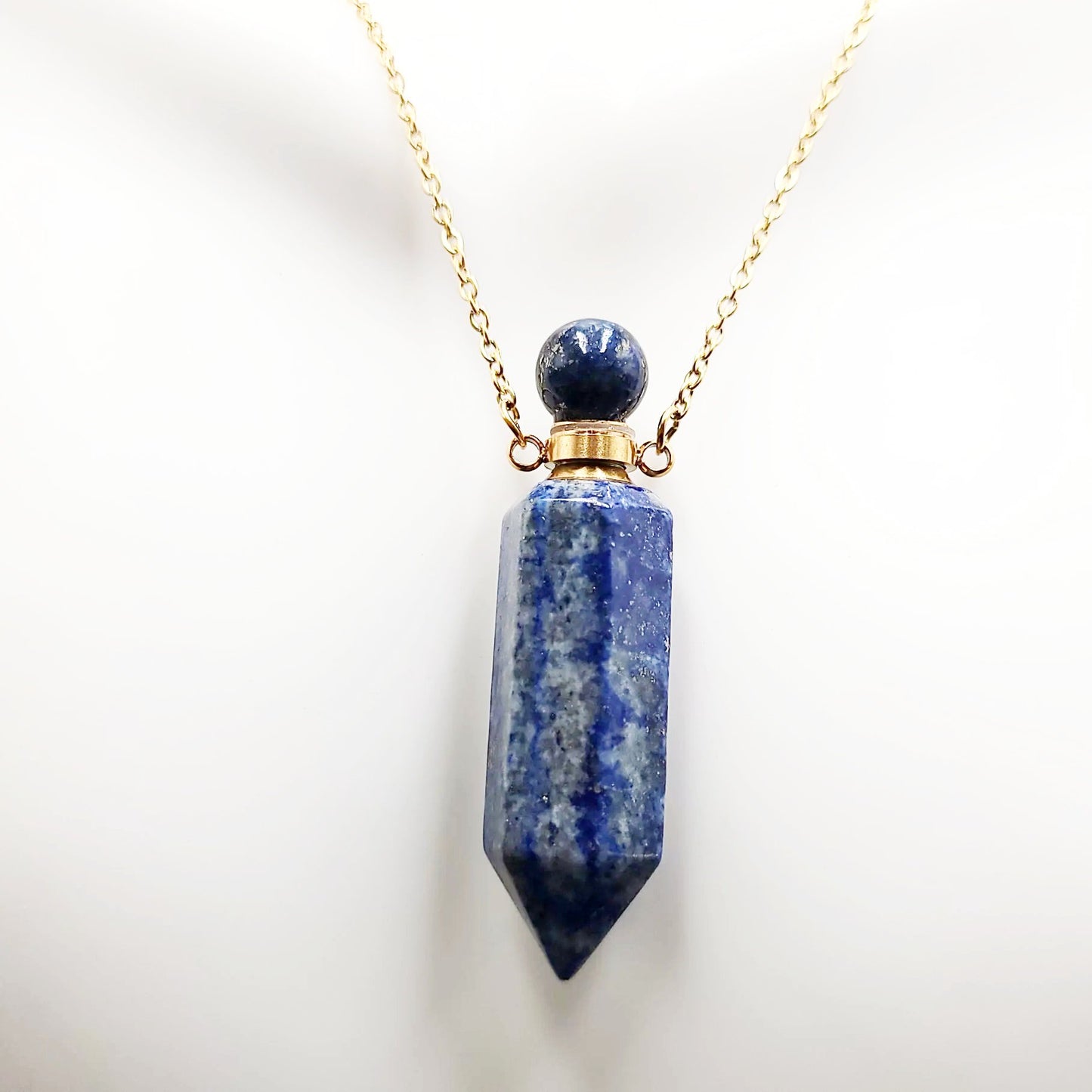 Lapis Lazuli Point Bottle Pendant Necklace Holder Perfume Oils Incense Ashes - Elevated Metaphysical