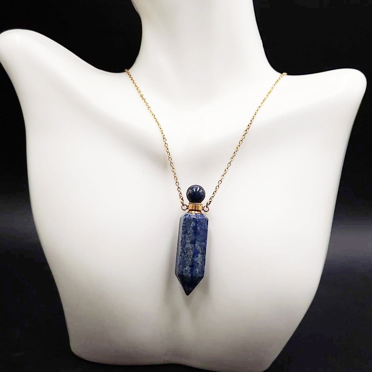 Lapis Lazuli Point Bottle Pendant Necklace Holder Perfume Oils Incense Ashes - Elevated Metaphysical