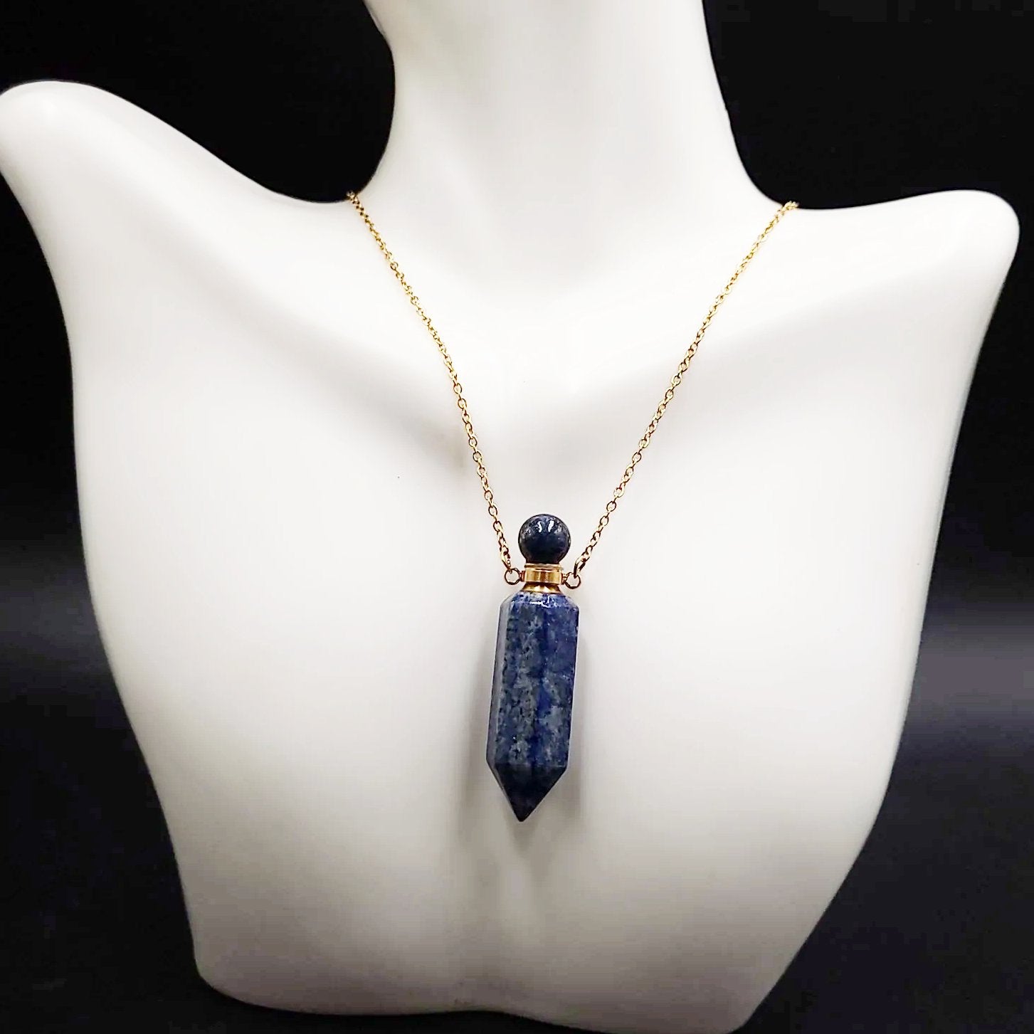 Lapis Lazuli Point Bottle Pendant Necklace Holder Perfume Oils Incense Ashes - Elevated Metaphysical