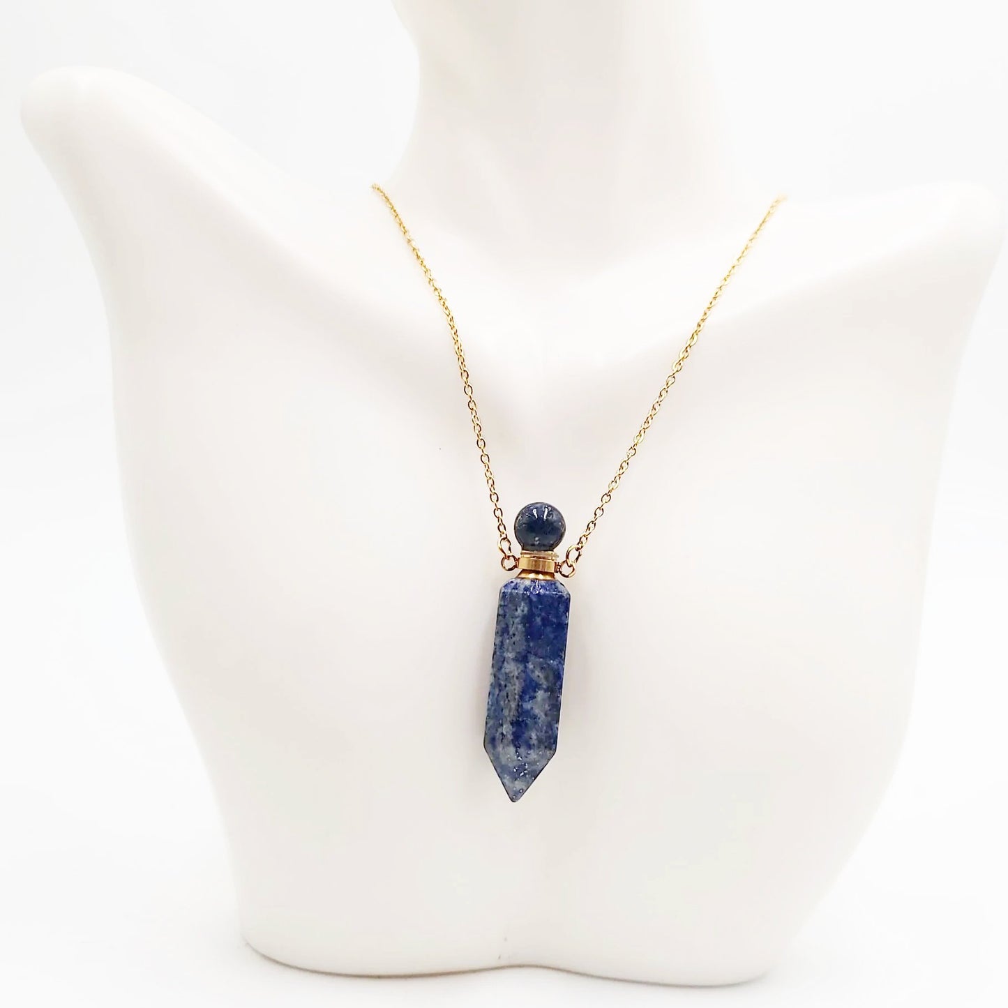 Lapis Lazuli Point Bottle Pendant Necklace Holder Perfume Oils Incense Ashes - Elevated Metaphysical