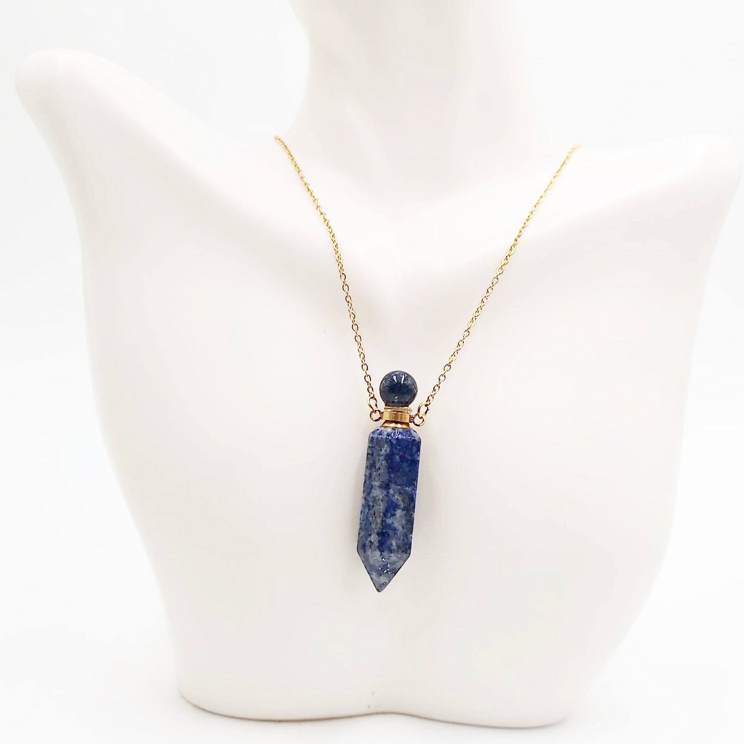 Lapis Lazuli Point Bottle Pendant Necklace Holder Perfume Oils Incense Ashes - Elevated Metaphysical