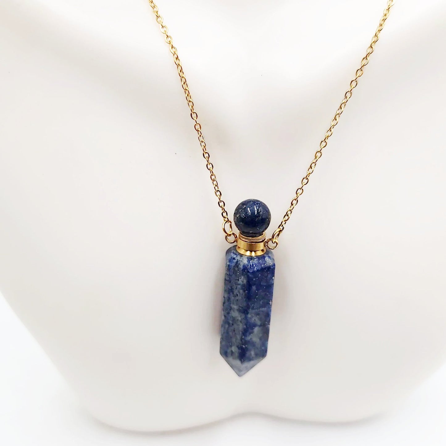 Lapis Lazuli Point Bottle Pendant Necklace Holder Perfume Oils Incense Ashes - Elevated Metaphysical
