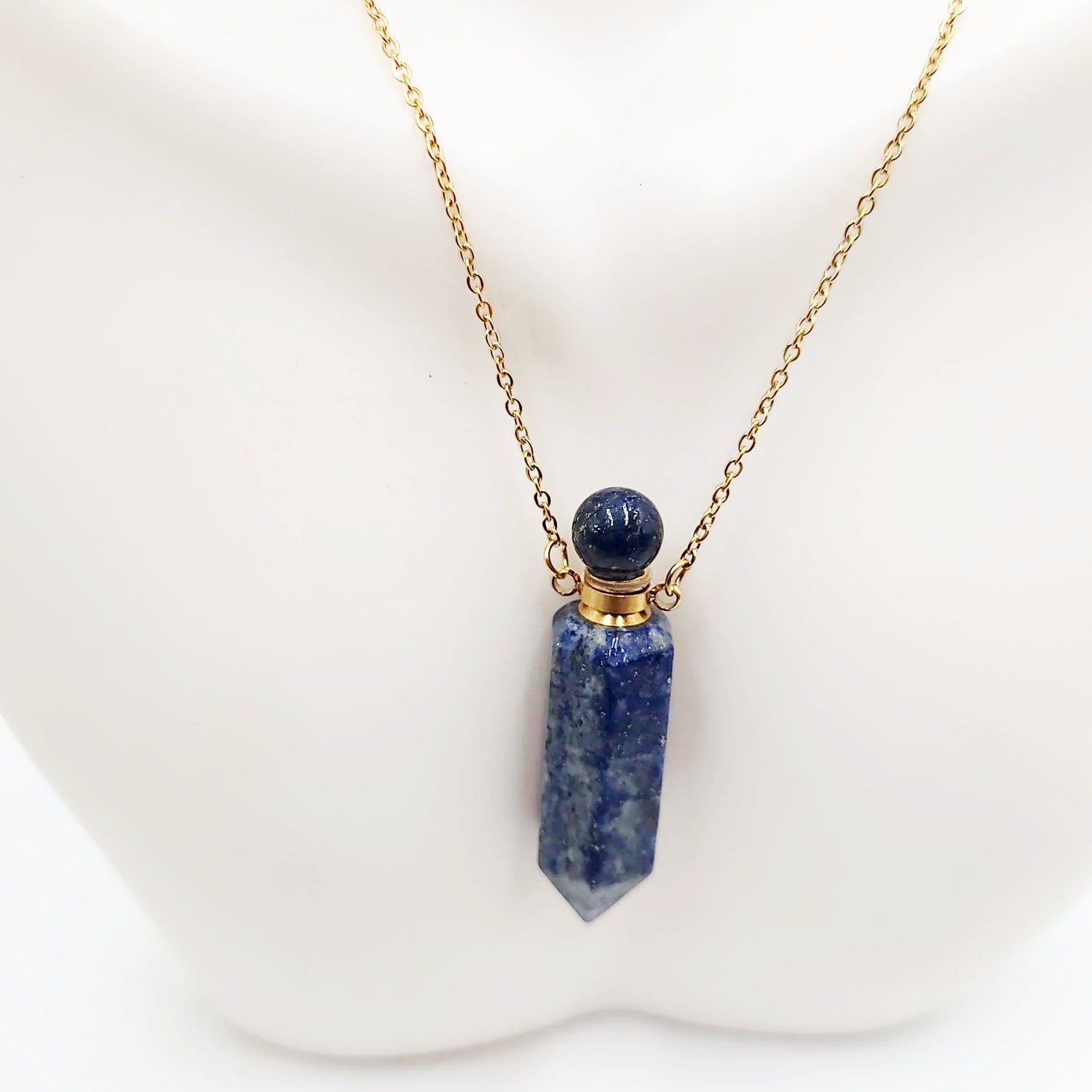 Lapis Lazuli Point Bottle Pendant Necklace Holder Perfume Oils Incense Ashes - Elevated Metaphysical