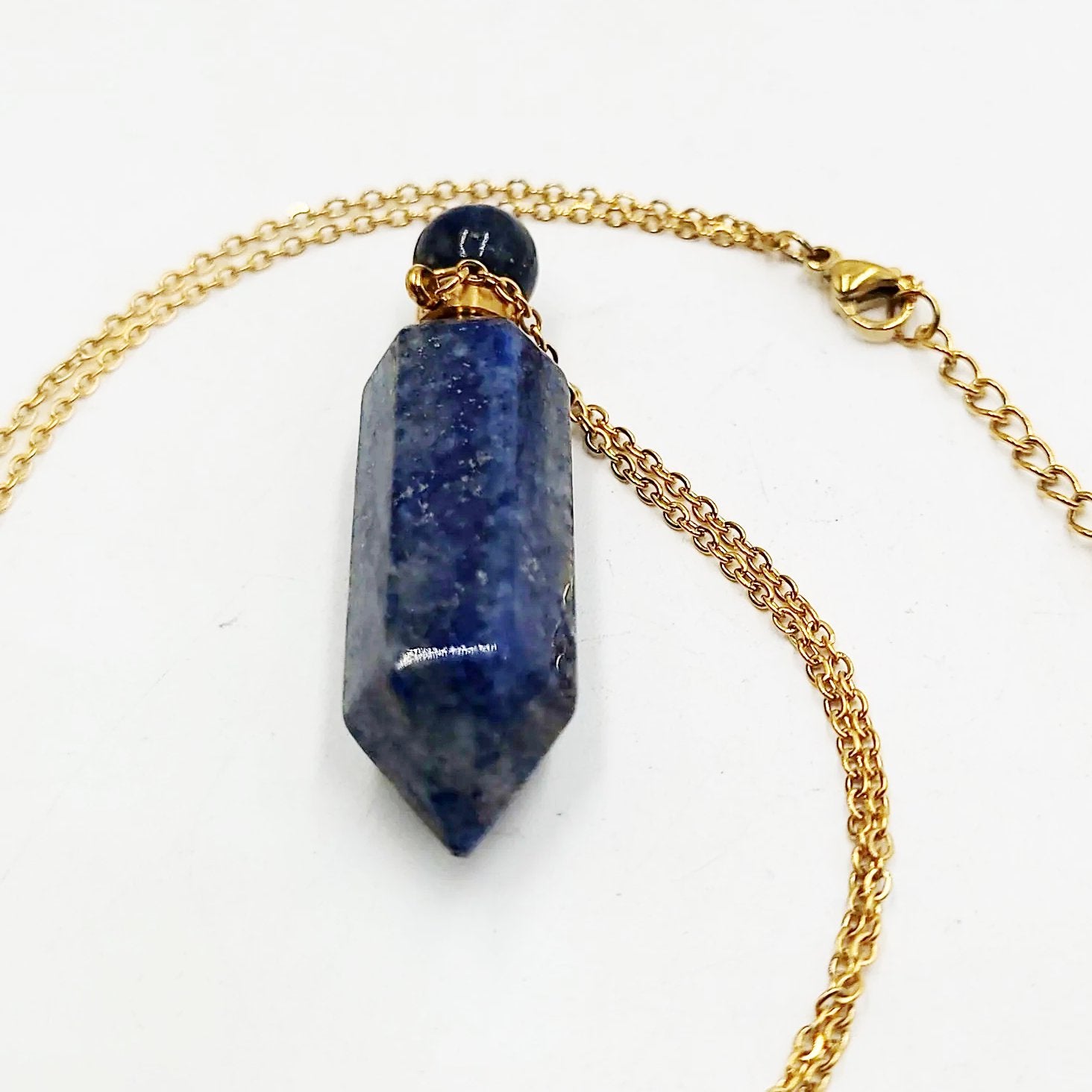 Lapis Lazuli Point Bottle Pendant Necklace Holder Perfume Oils Incense Ashes - Elevated Metaphysical