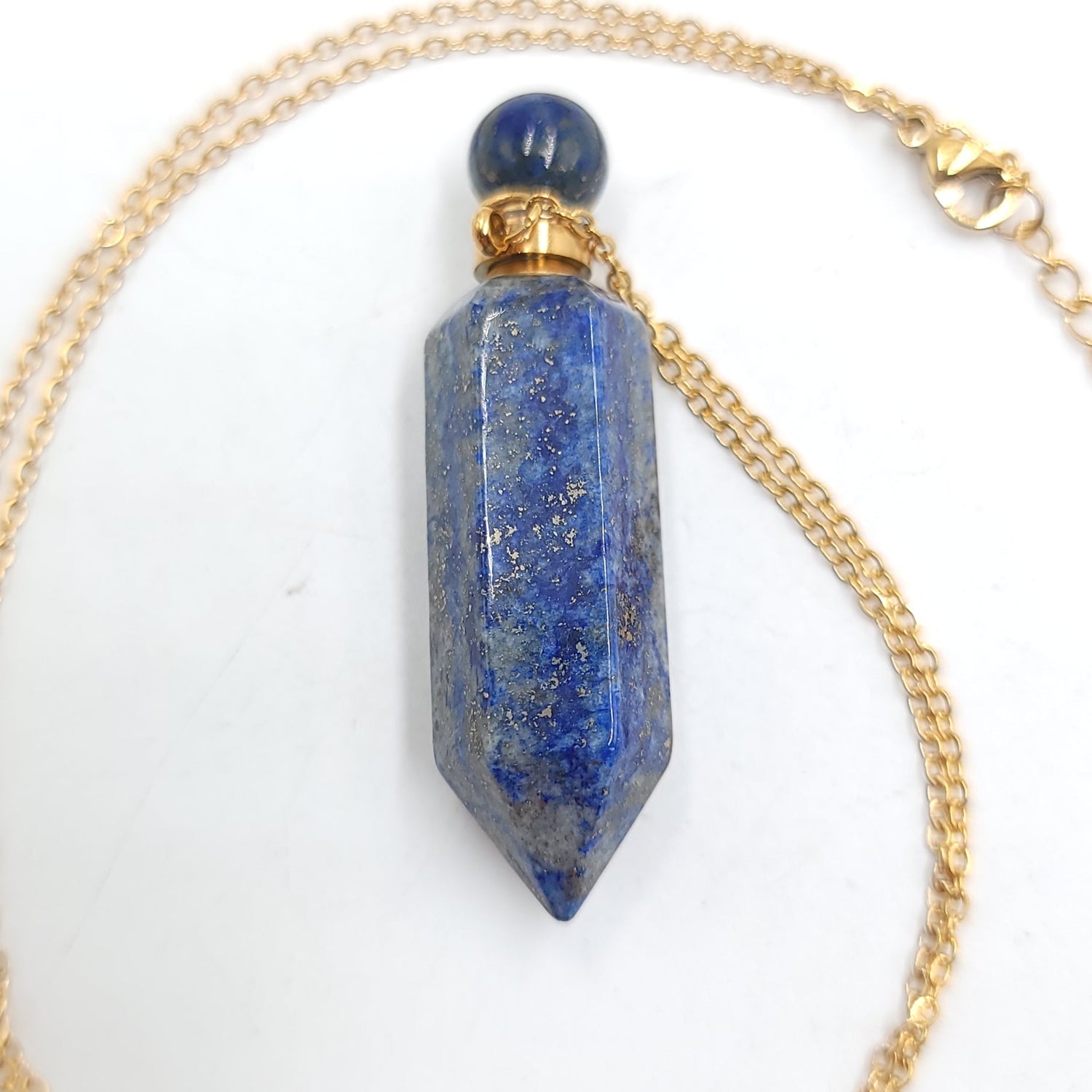 Lapis Lazuli Point Bottle Pendant Necklace Holder Perfume Oils Incense Ashes - Elevated Metaphysical