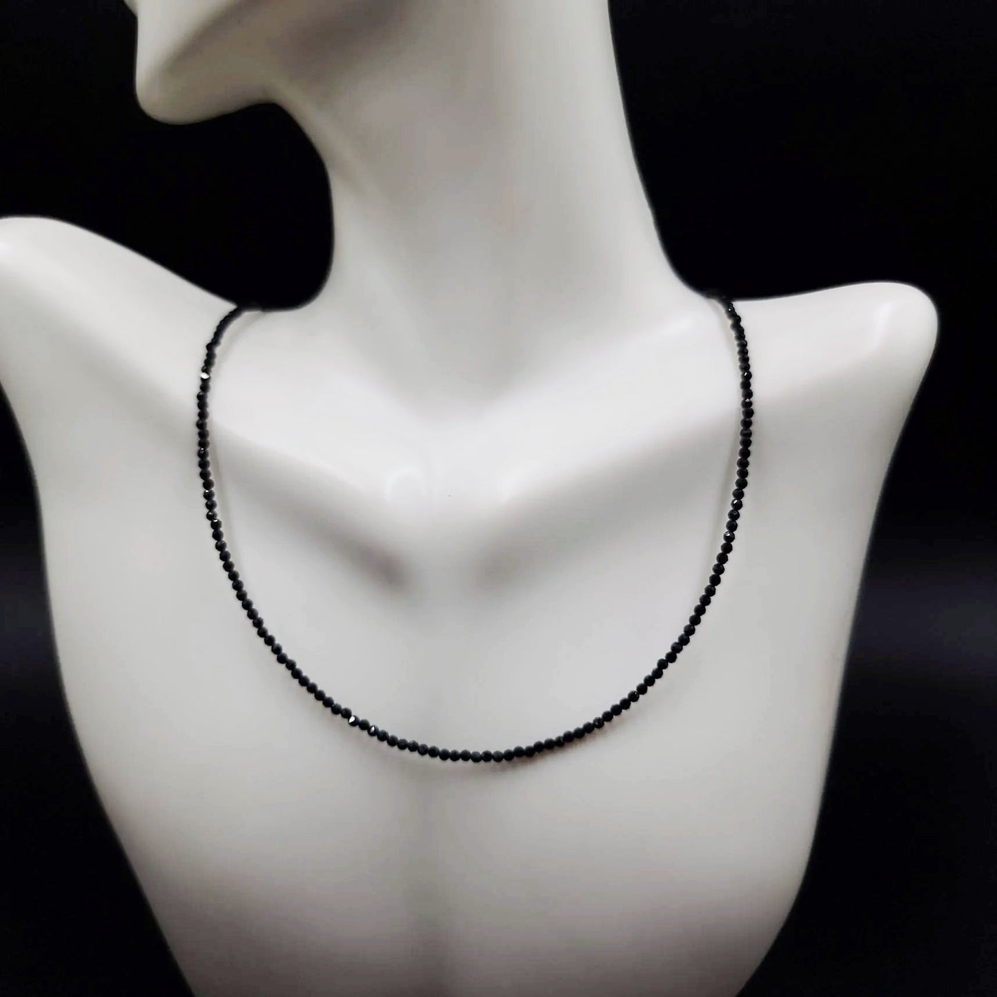 Black Tourmaline Necklace 2mm Bead Neck Chain - Elevated Metaphysical