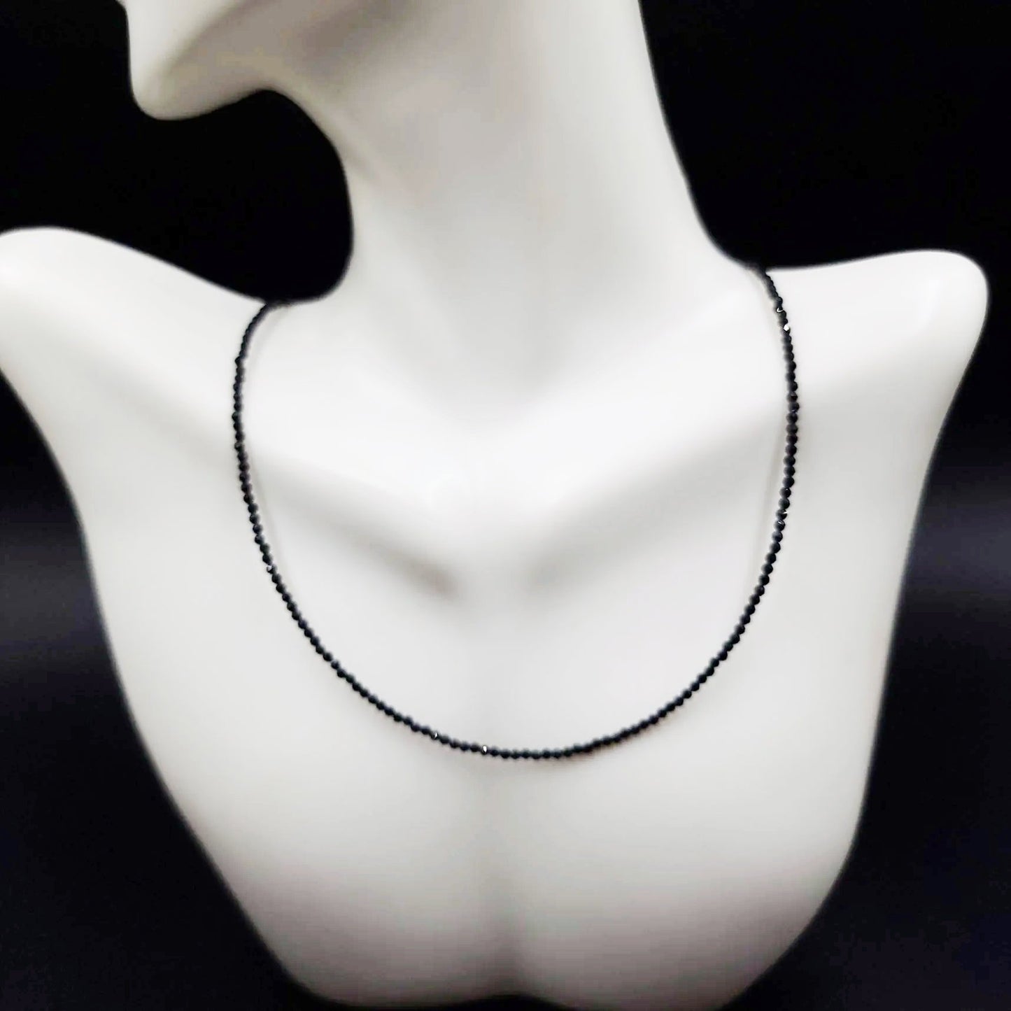 Black Tourmaline Necklace 2mm Bead Neck Chain - Elevated Metaphysical