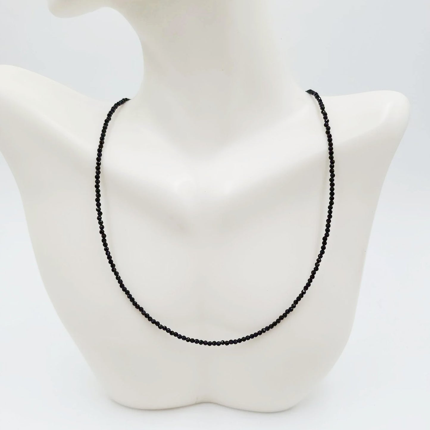 Black Tourmaline Necklace 2mm Bead Neck Chain - Elevated Metaphysical