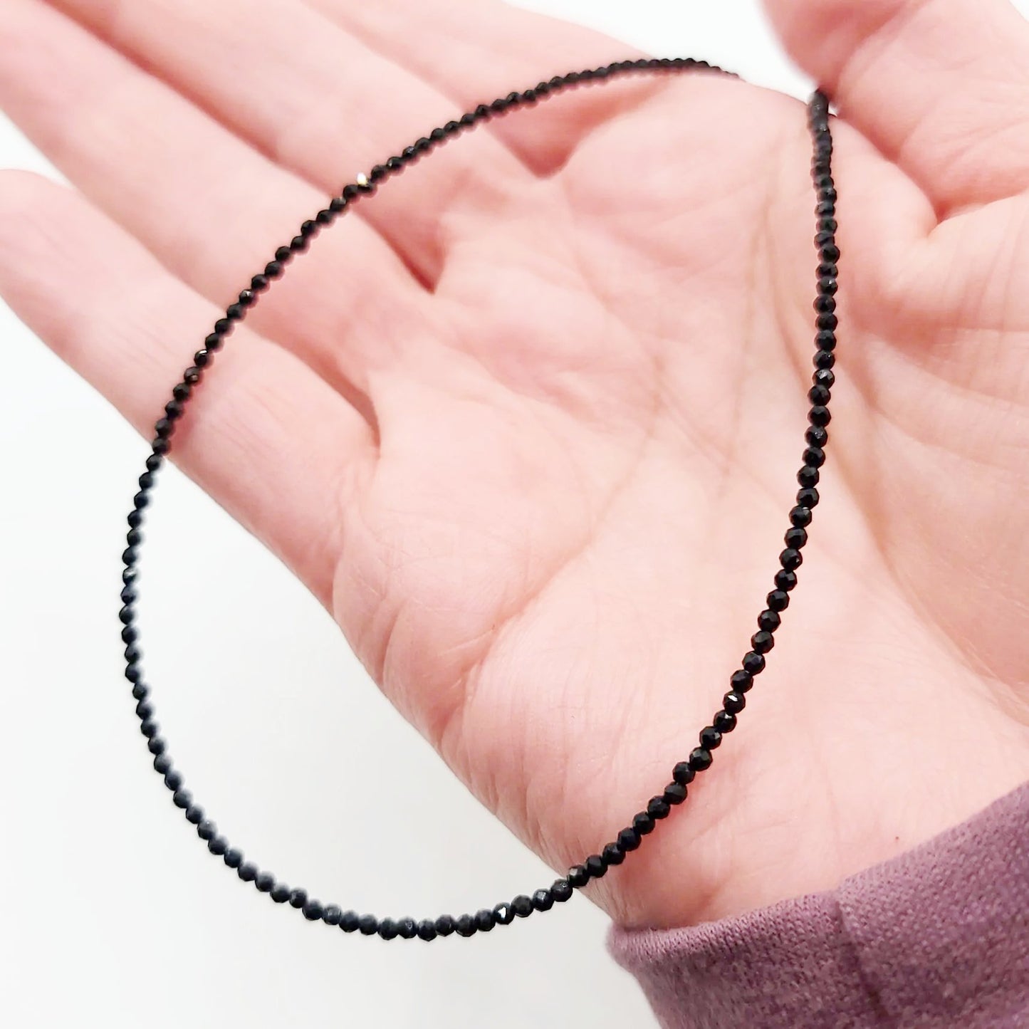 Black Tourmaline Necklace 2mm Bead Neck Chain - Elevated Metaphysical