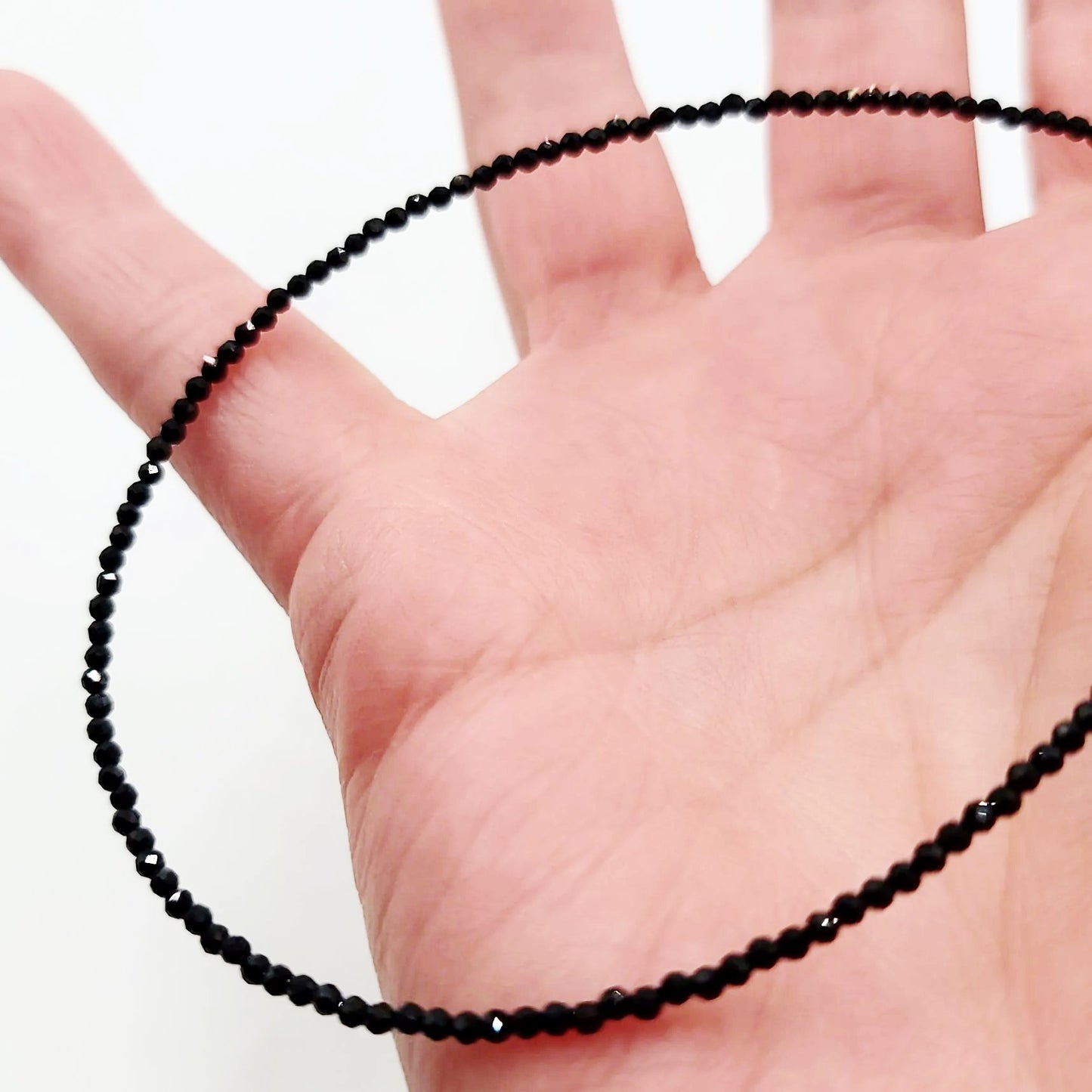 Black Tourmaline Necklace 2mm Bead Neck Chain - Elevated Metaphysical