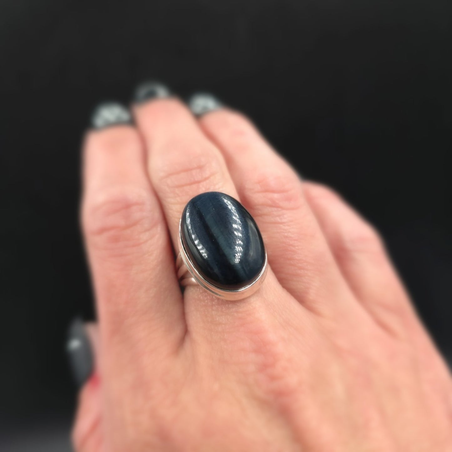 Blue Tiger Eye Ring Sterling Silver Size 7 Solitaire - Elevated Metaphysical