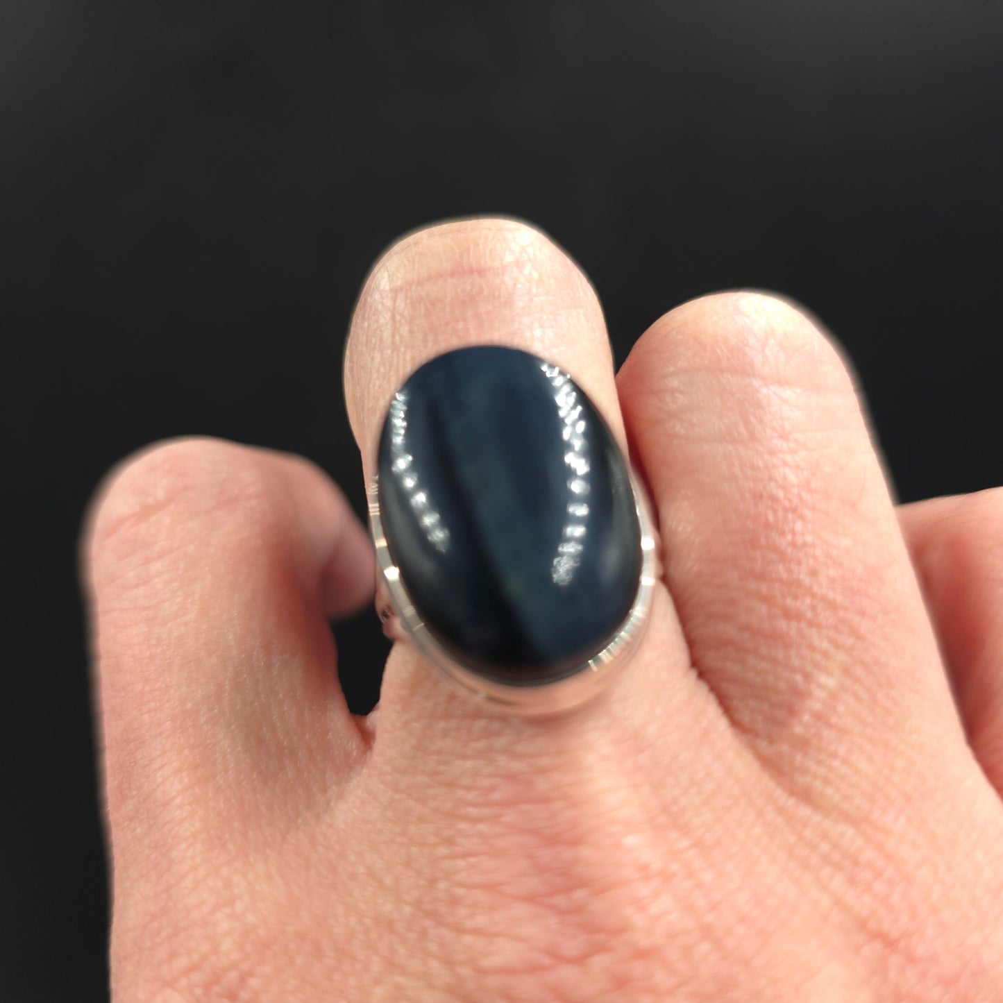 Blue Tiger Eye Ring Sterling Silver Size 7 Solitaire - Elevated Metaphysical