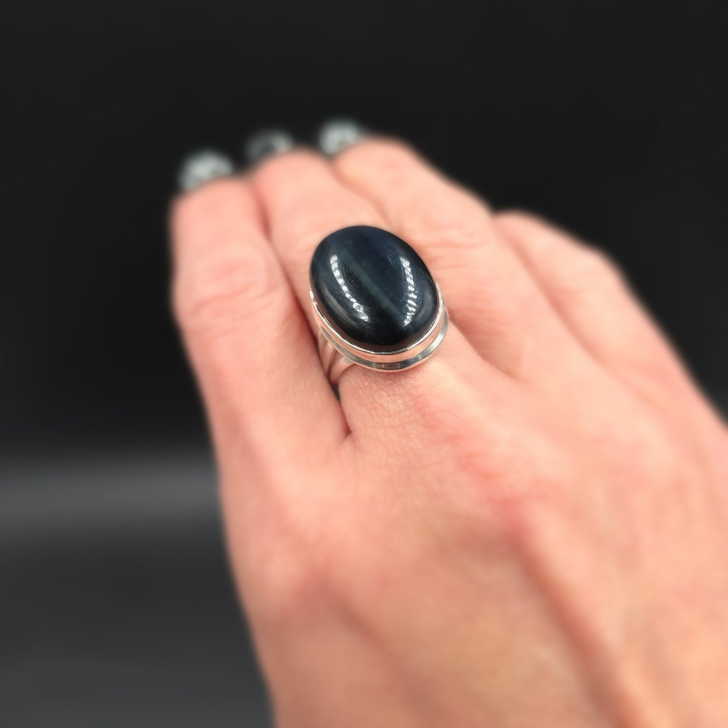 Blue Tiger Eye Ring Sterling Silver Size 7 Solitaire - Elevated Metaphysical