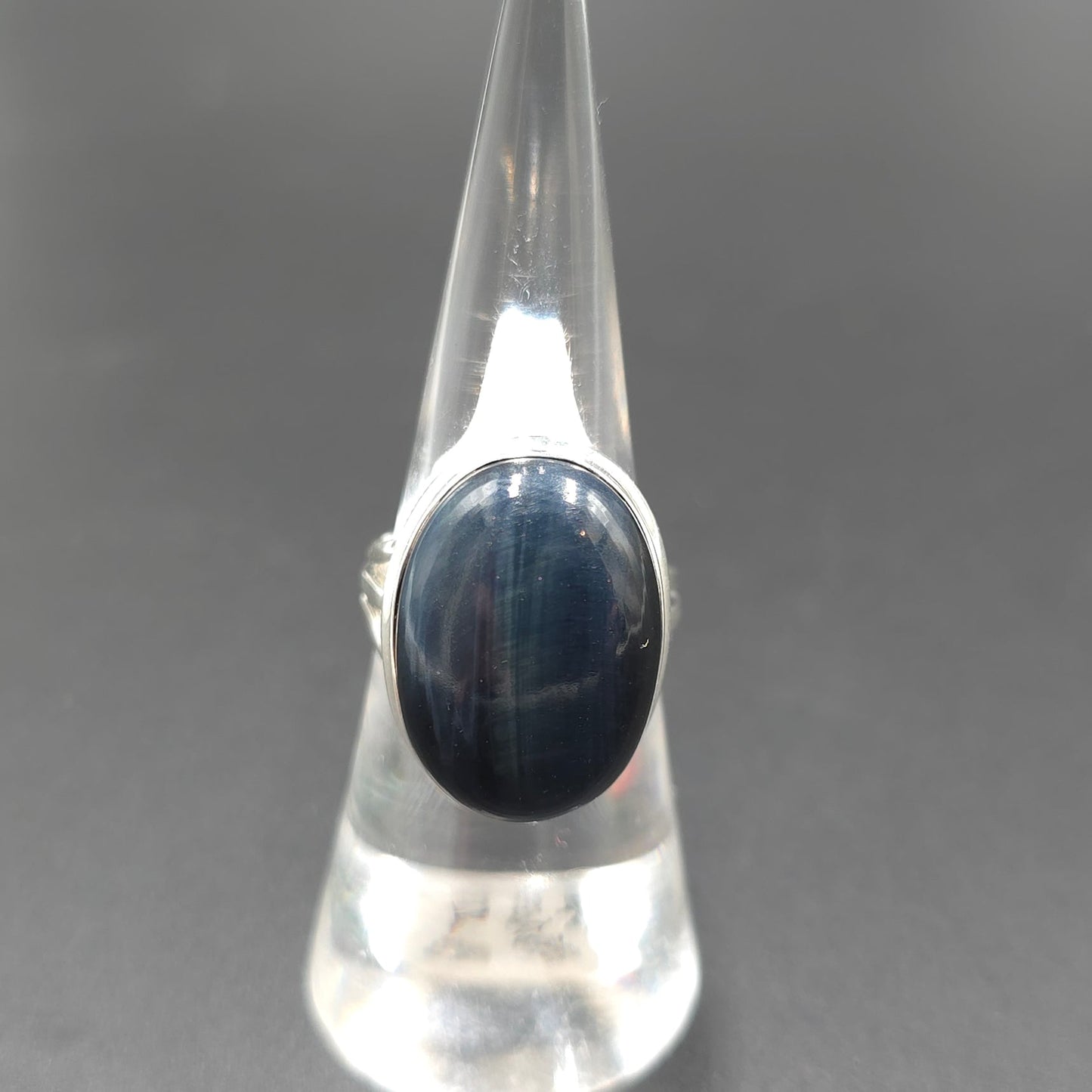 Blue Tiger Eye Ring Sterling Silver Size 7 Solitaire - Elevated Metaphysical