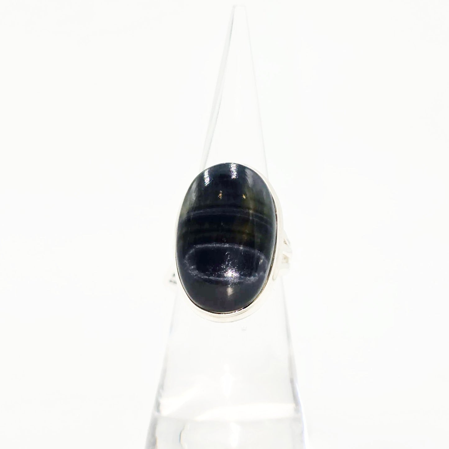Blue Tiger Eye Ring Sterling Silver Size 6 Solitaire - Elevated Metaphysical