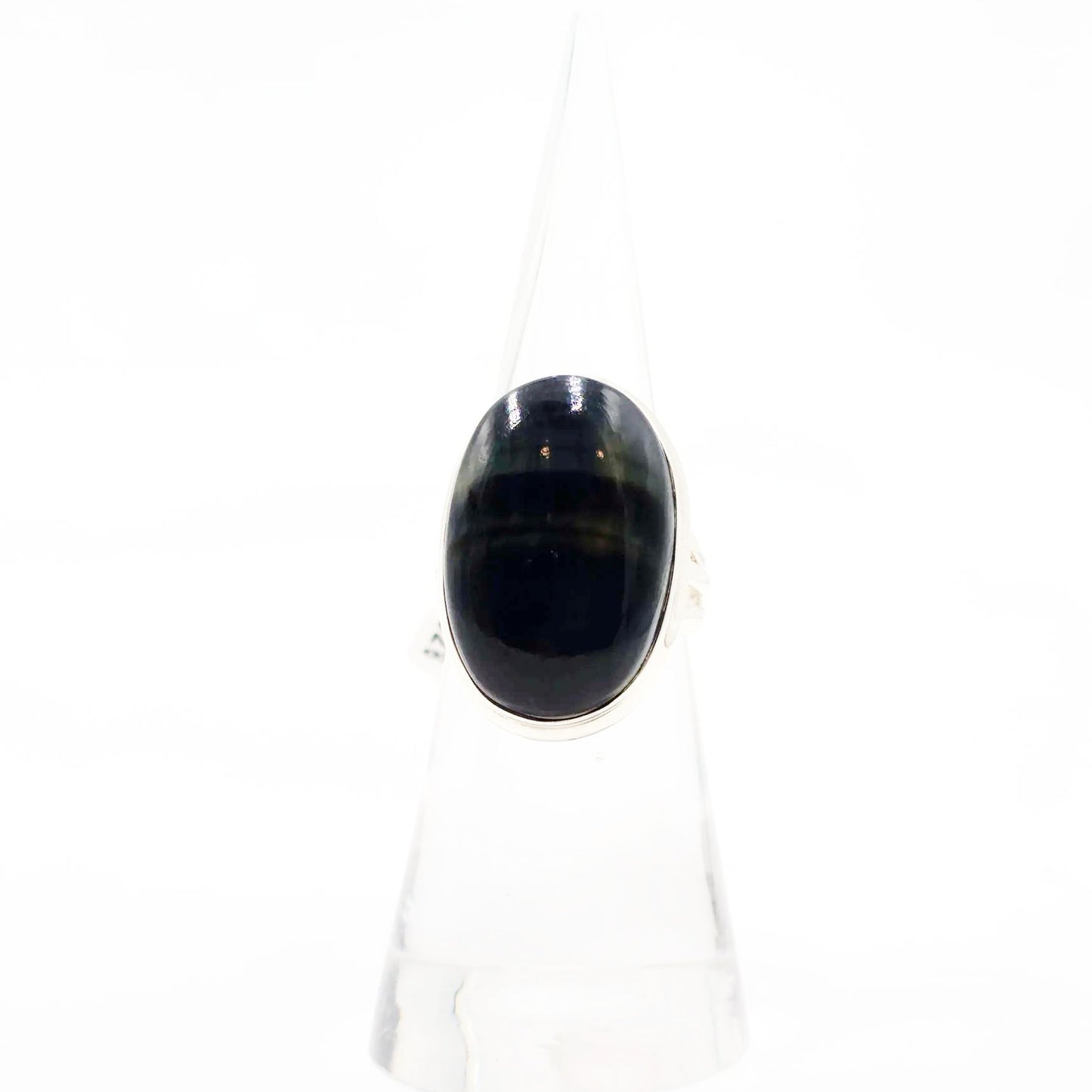 Blue Tiger Eye Ring Sterling Silver Size 6 Solitaire - Elevated Metaphysical
