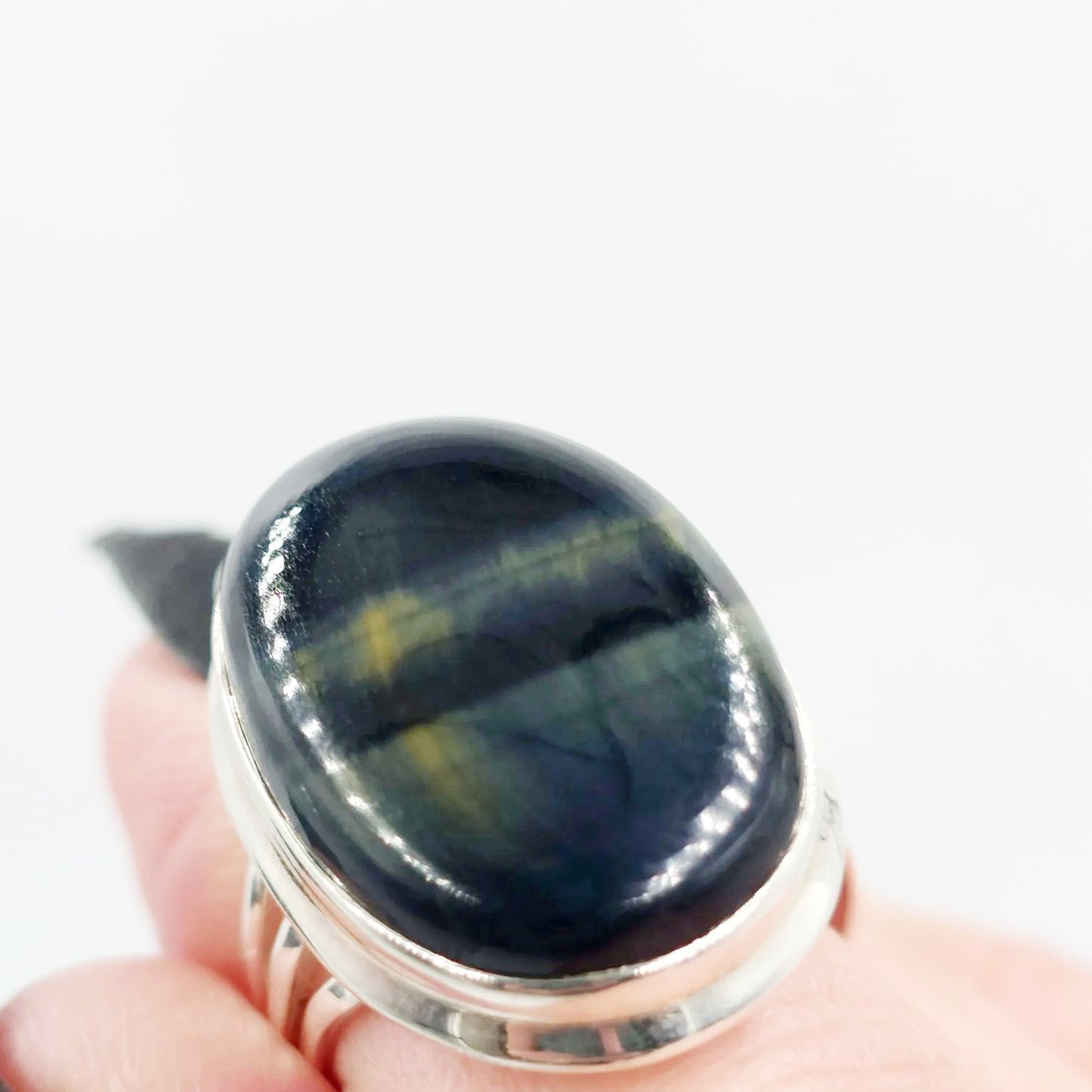 Blue Tiger Eye Ring Sterling Silver Size 6 Solitaire - Elevated Metaphysical