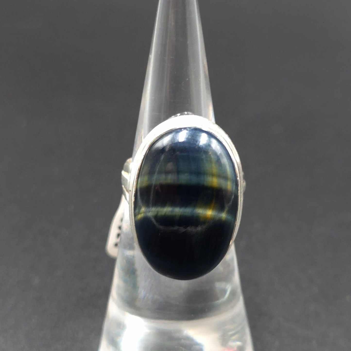 Blue Tiger Eye Ring Sterling Silver Size 6 Solitaire - Elevated Metaphysical