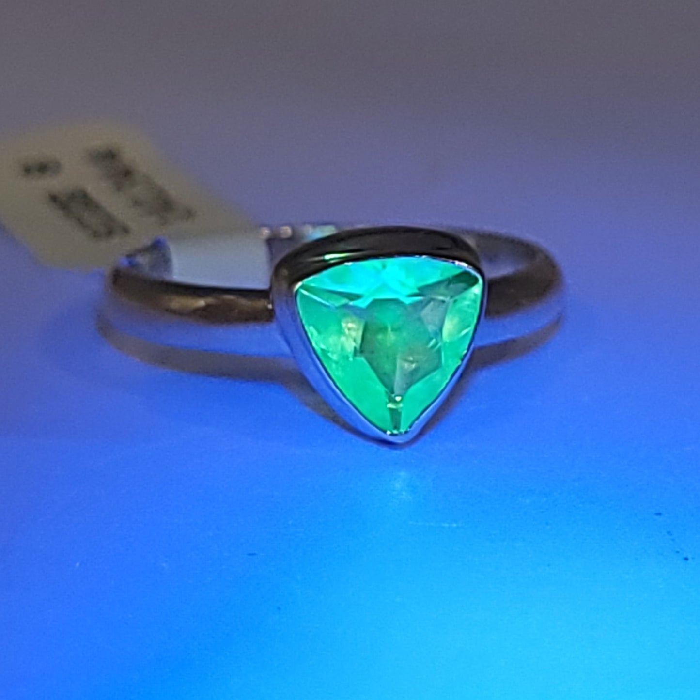 Hyalite Opal Trillion Ring Sterling Silver Band Size 8