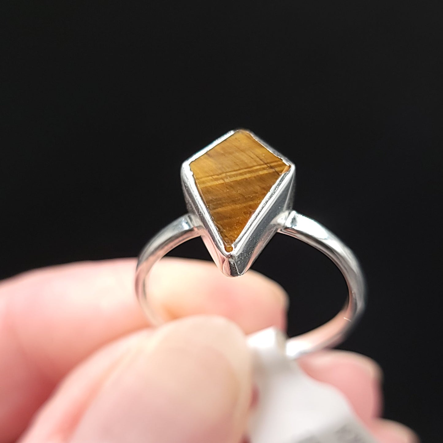 Tiger Eye Shield Ring Sterling Silver Size 8