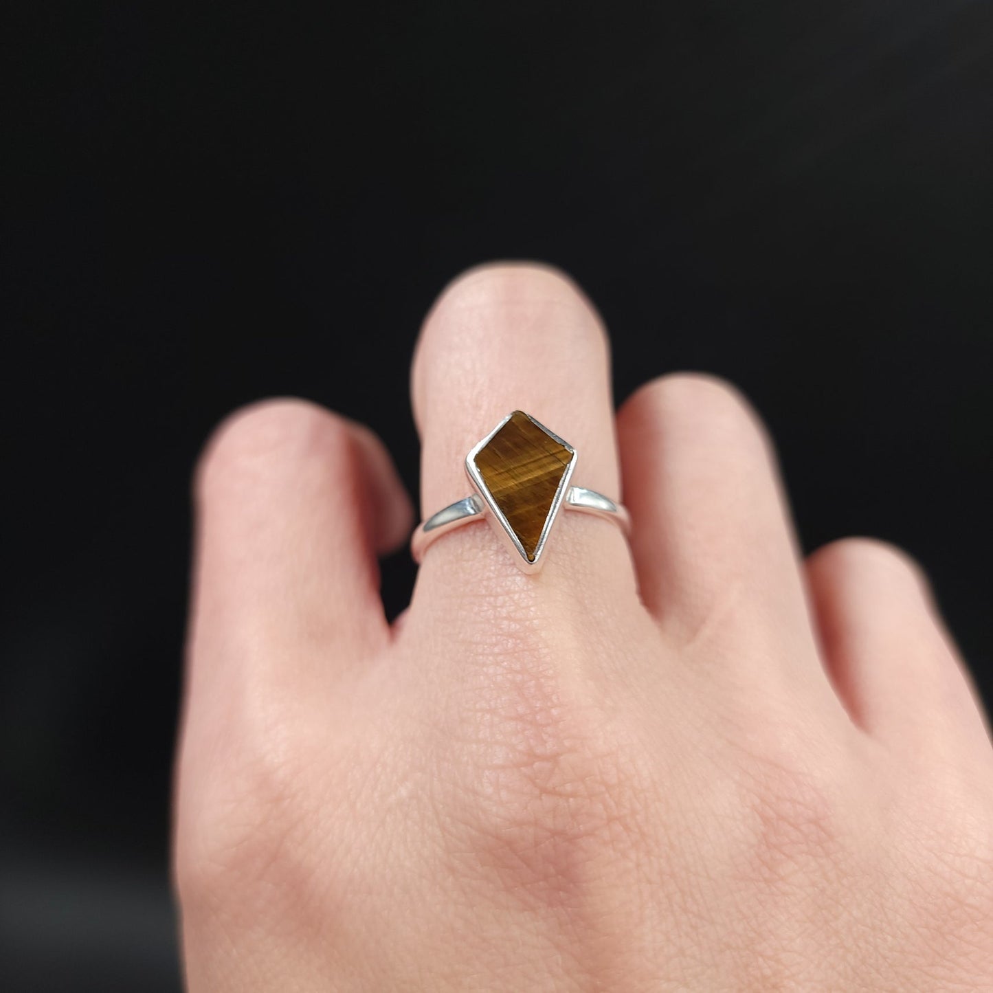 Tiger Eye Shield Ring Sterling Silver Size 8