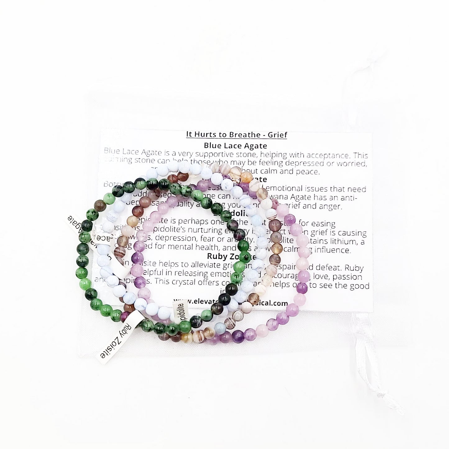 It Hurts to Breathe - Grief Bracelet Set 4mm Bead Bracelets - Elevated Metaphysical