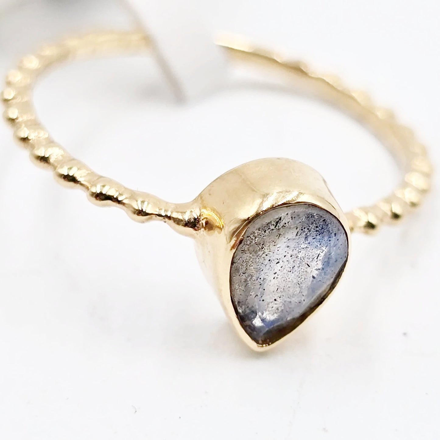 Labradorite Ring 1ct Rope Band Gold Vermeil Sterling Silver Solitaire Size 8 - Elevated Metaphysical