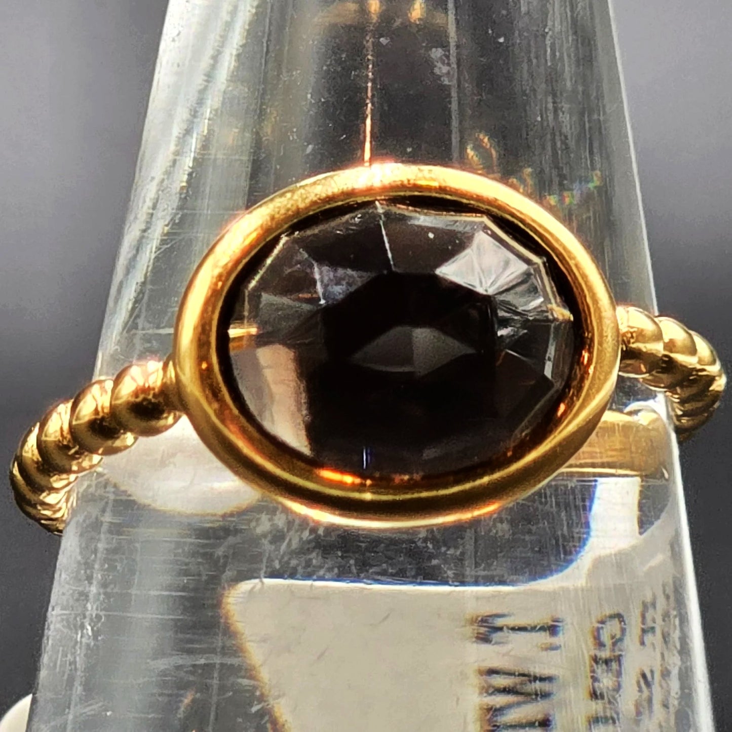 Smoky Quartz Faceted Dome Ring Rope Band Gold Vermeil Sterling Silver Solitaire Size 6