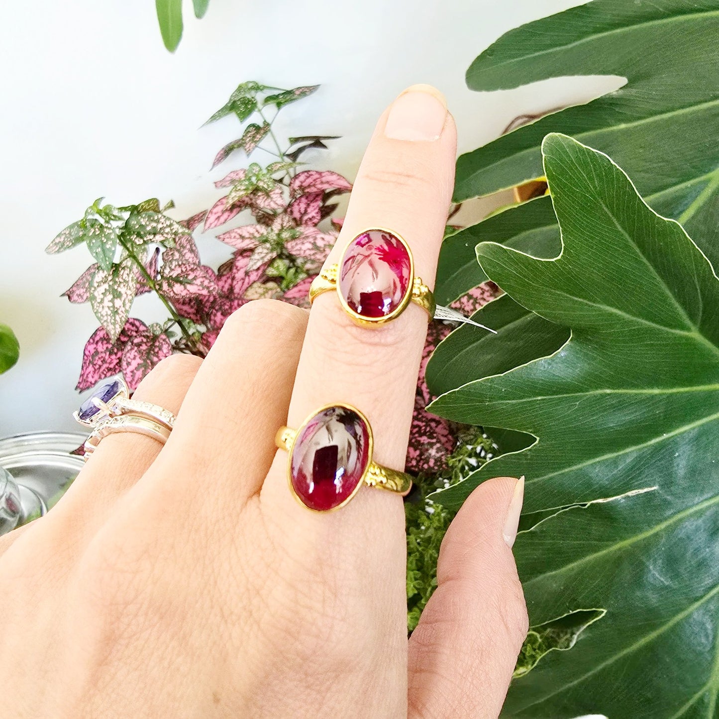 Garnet "Dome" Ring Gold Vermeil Sterling Silver Solitaire