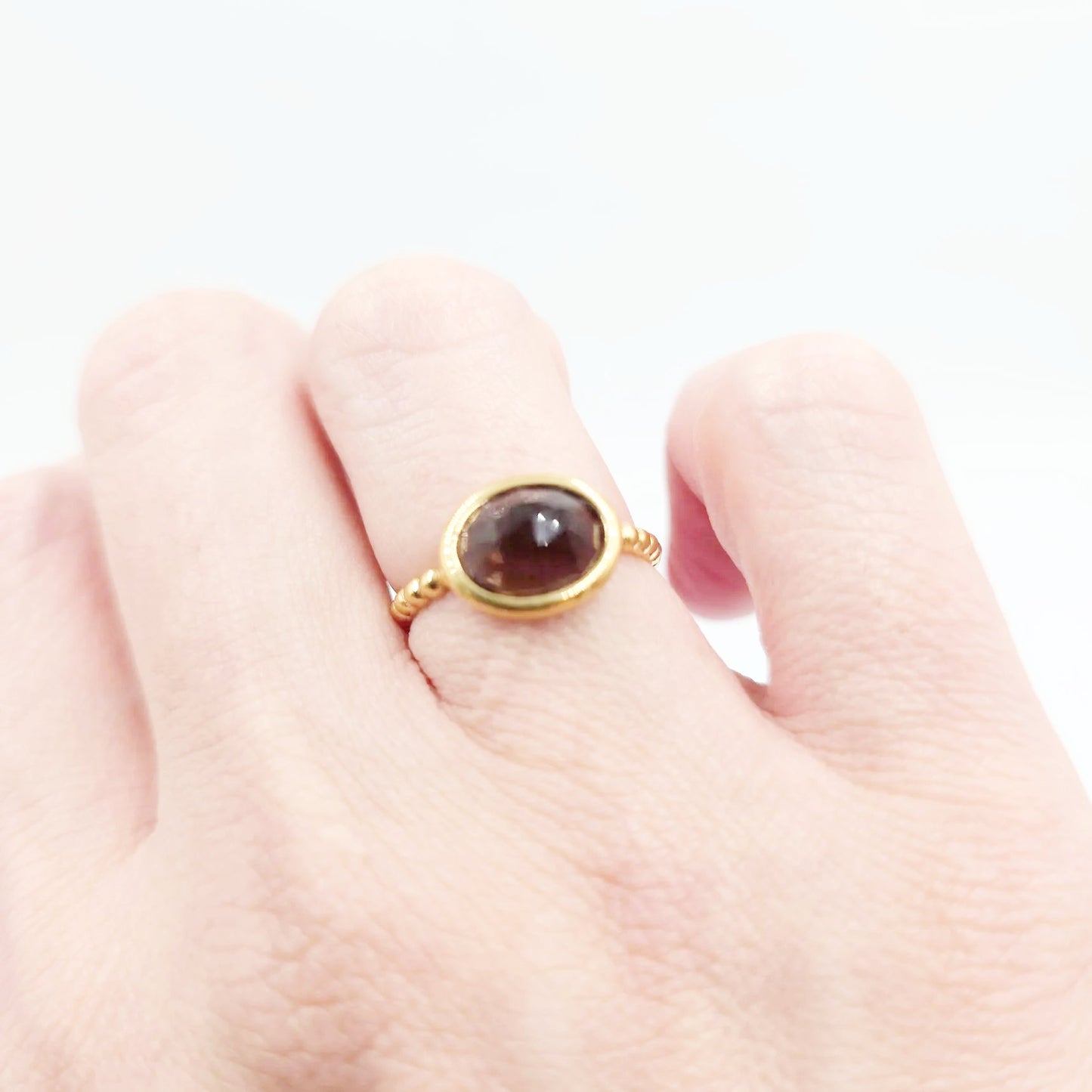 Smoky Quartz Faceted Dome Ring Rope Band Gold Vermeil Sterling Silver Solitaire Size 6
