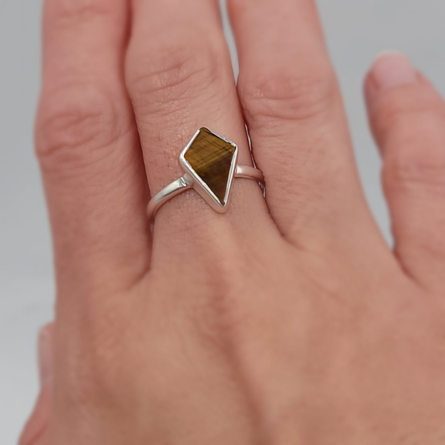 Tiger Eye Shield Ring Sterling Silver Size 8