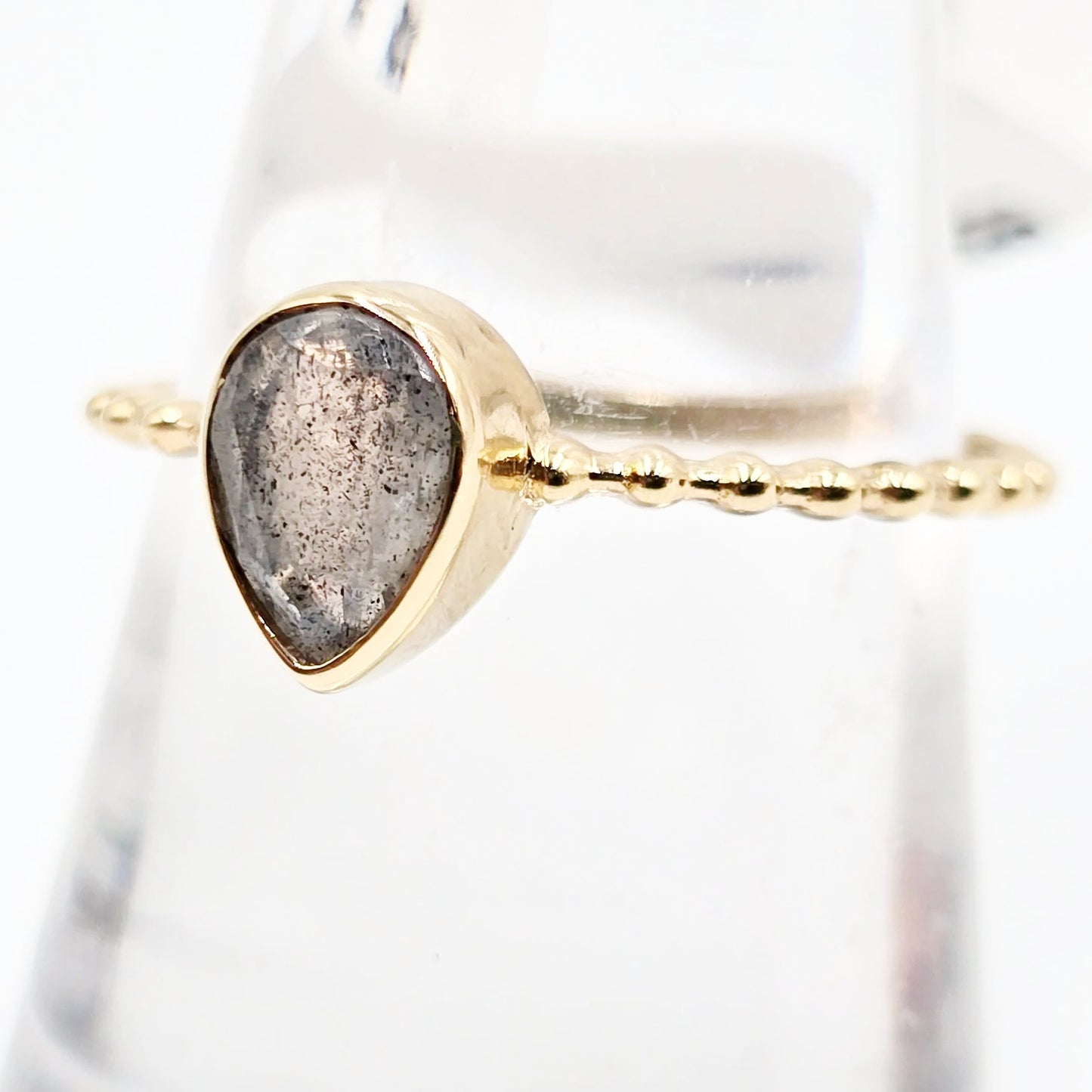 Labradorite Ring 1ct Rope Band Gold Vermeil Sterling Silver Solitaire Size 8 - Elevated Metaphysical