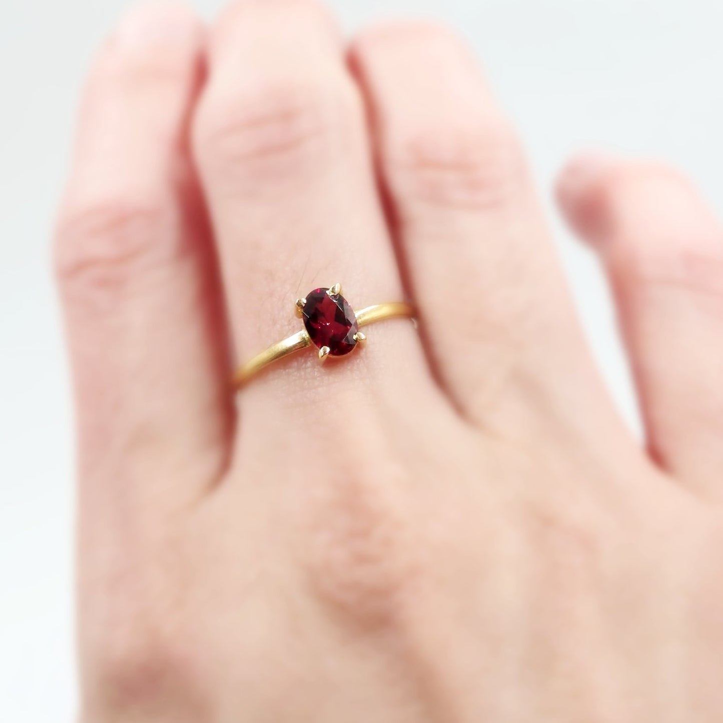 Garnet Ring .75ct Gold Vermeil Sterling Silver Solitaire Size 9 - Elevated Metaphysical