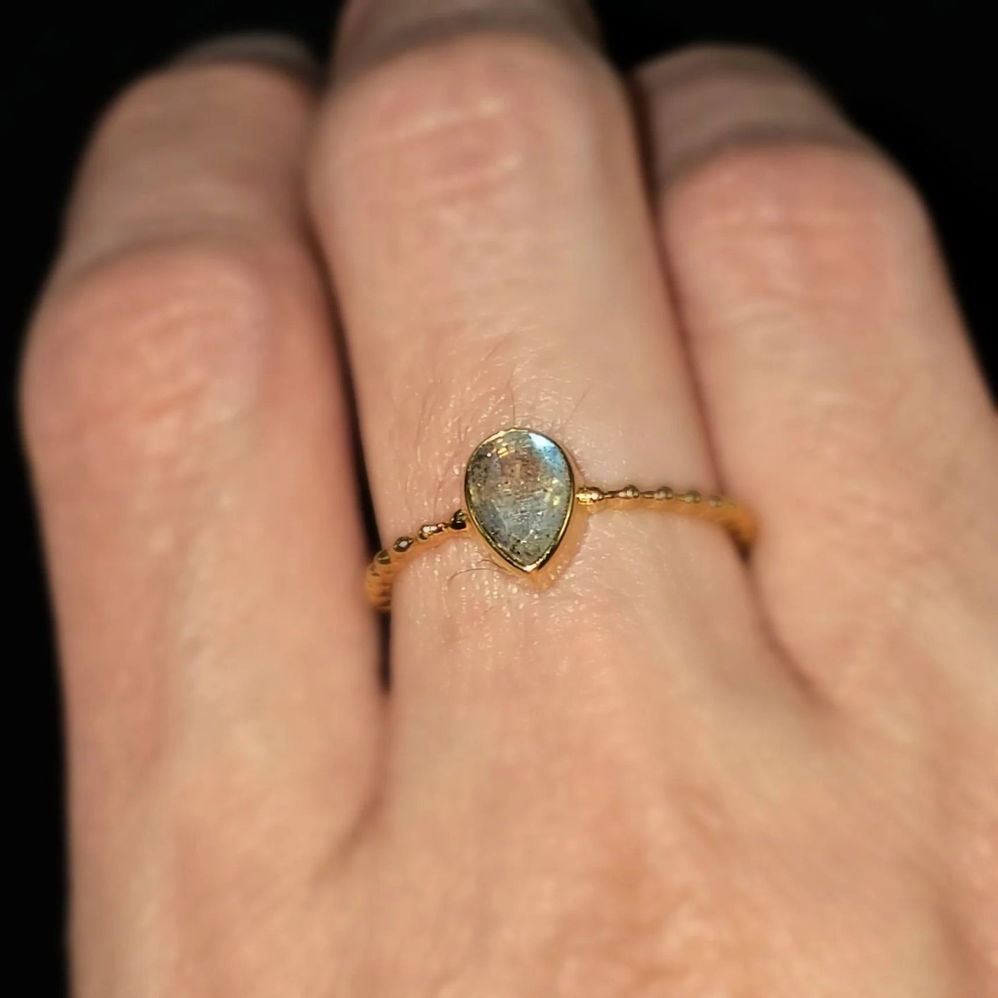 Labradorite Ring 1ct Rope Band Gold Vermeil Sterling Silver Solitaire Size 8 - Elevated Metaphysical