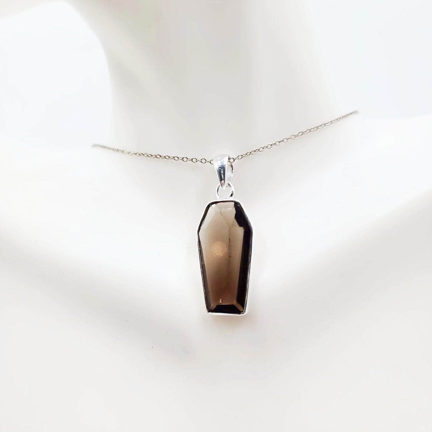 Smoky Quartz Coffin Pendant Sterling Silver Charm - Elevated Metaphysical