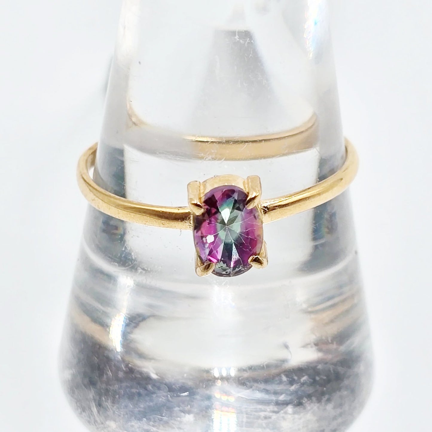 Mystic Quartz Ring .75ct Gold Vermeil Sterling Silver Solitaire Size 10 - Elevated Metaphysical