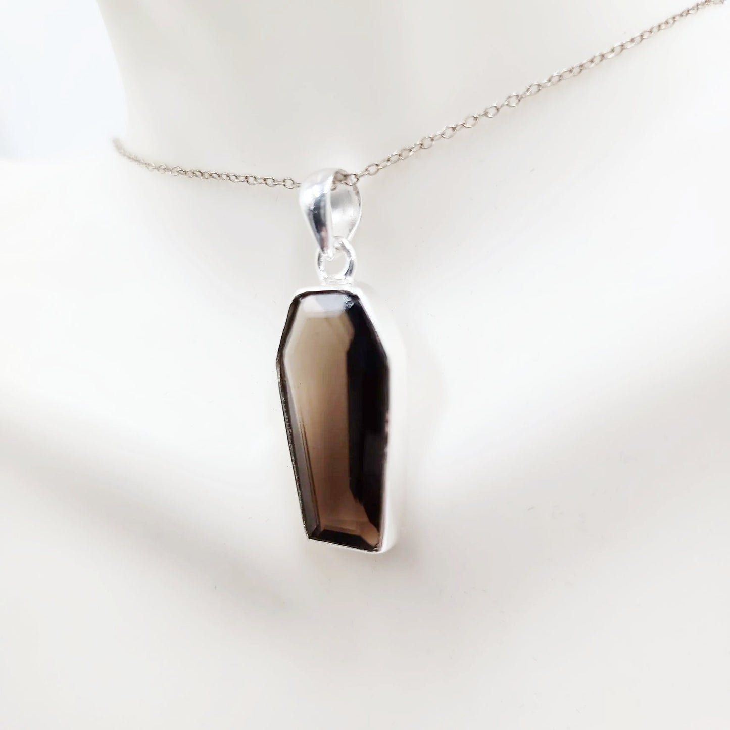 Smoky Quartz Coffin Pendant Sterling Silver Charm - Elevated Metaphysical