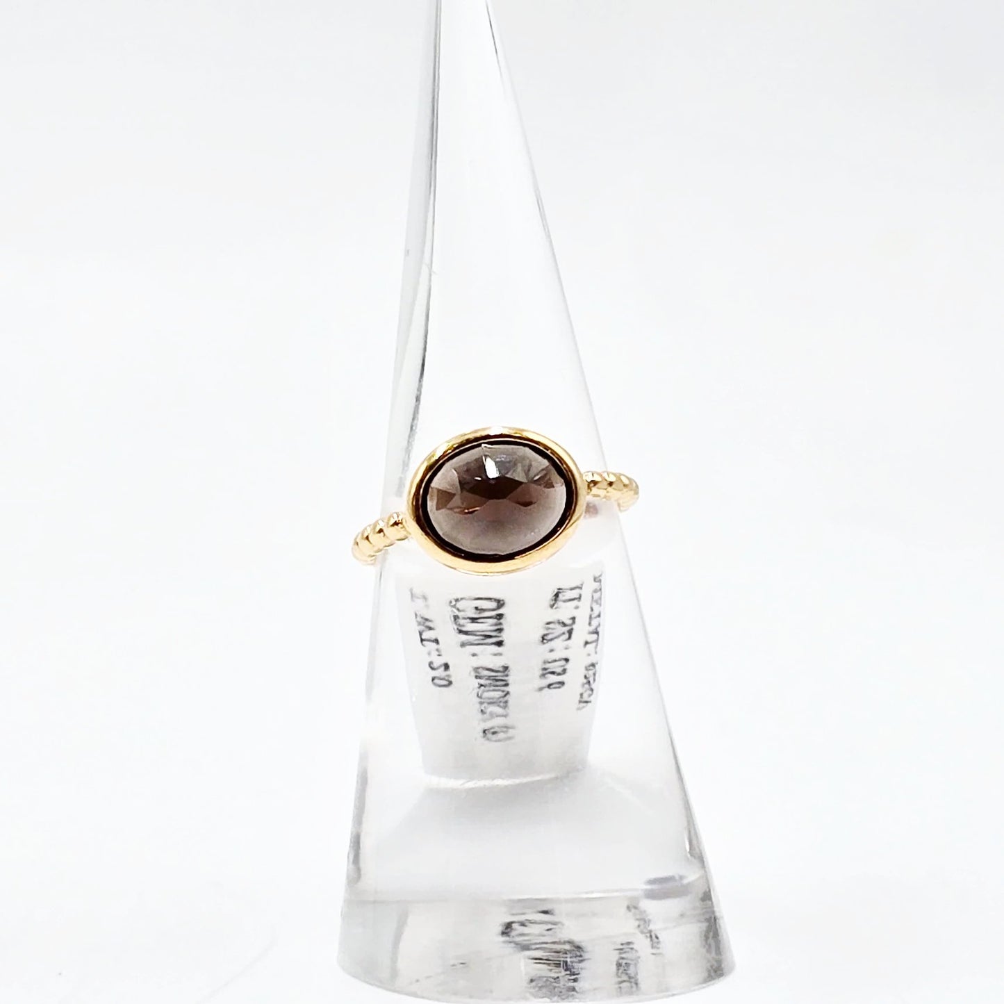 Smoky Quartz Faceted Dome Ring Rope Band Gold Vermeil Sterling Silver Solitaire Size 6